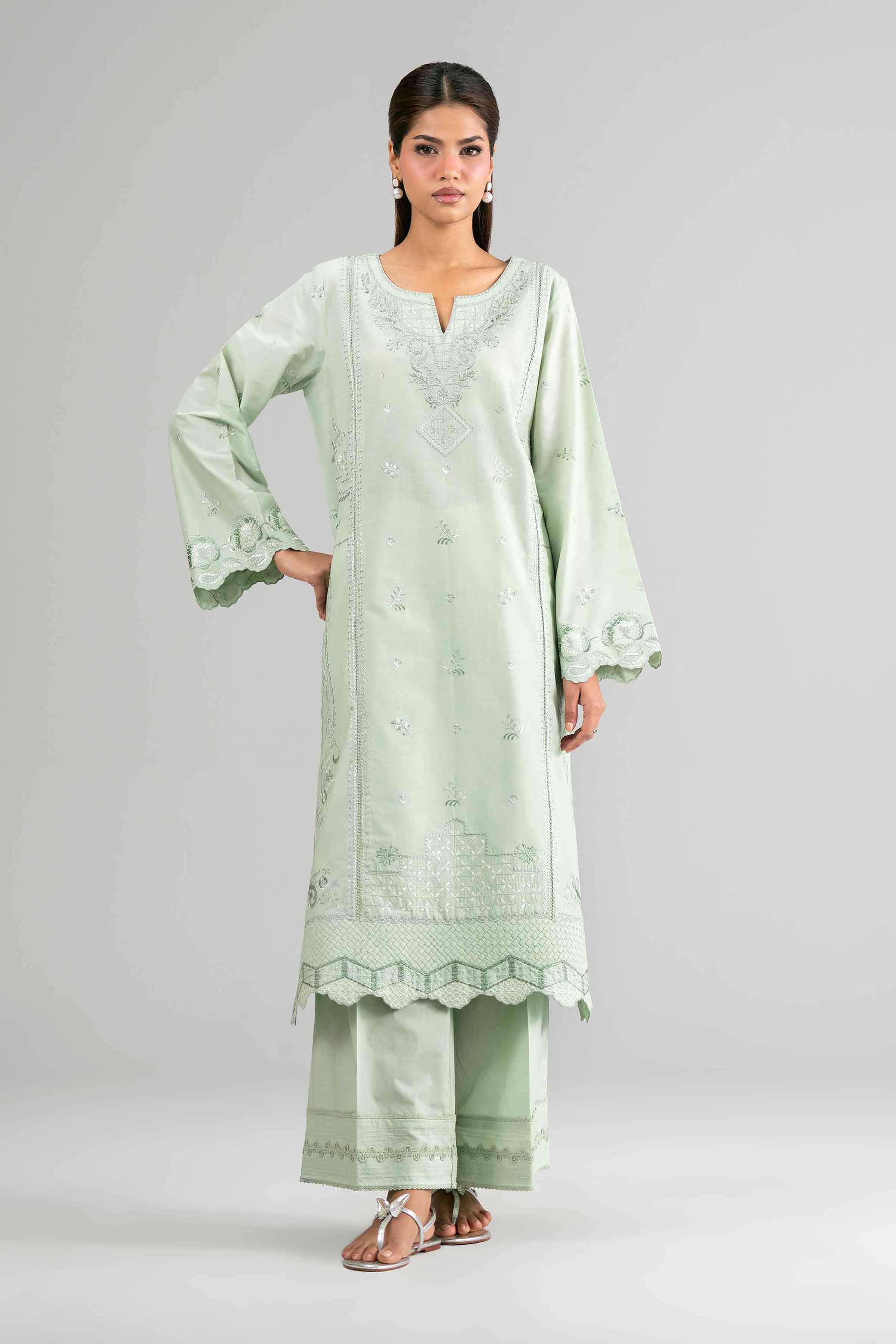 2 Piece - Embroidered Suit - 42601629 Green Lawn 2PC Embroidered