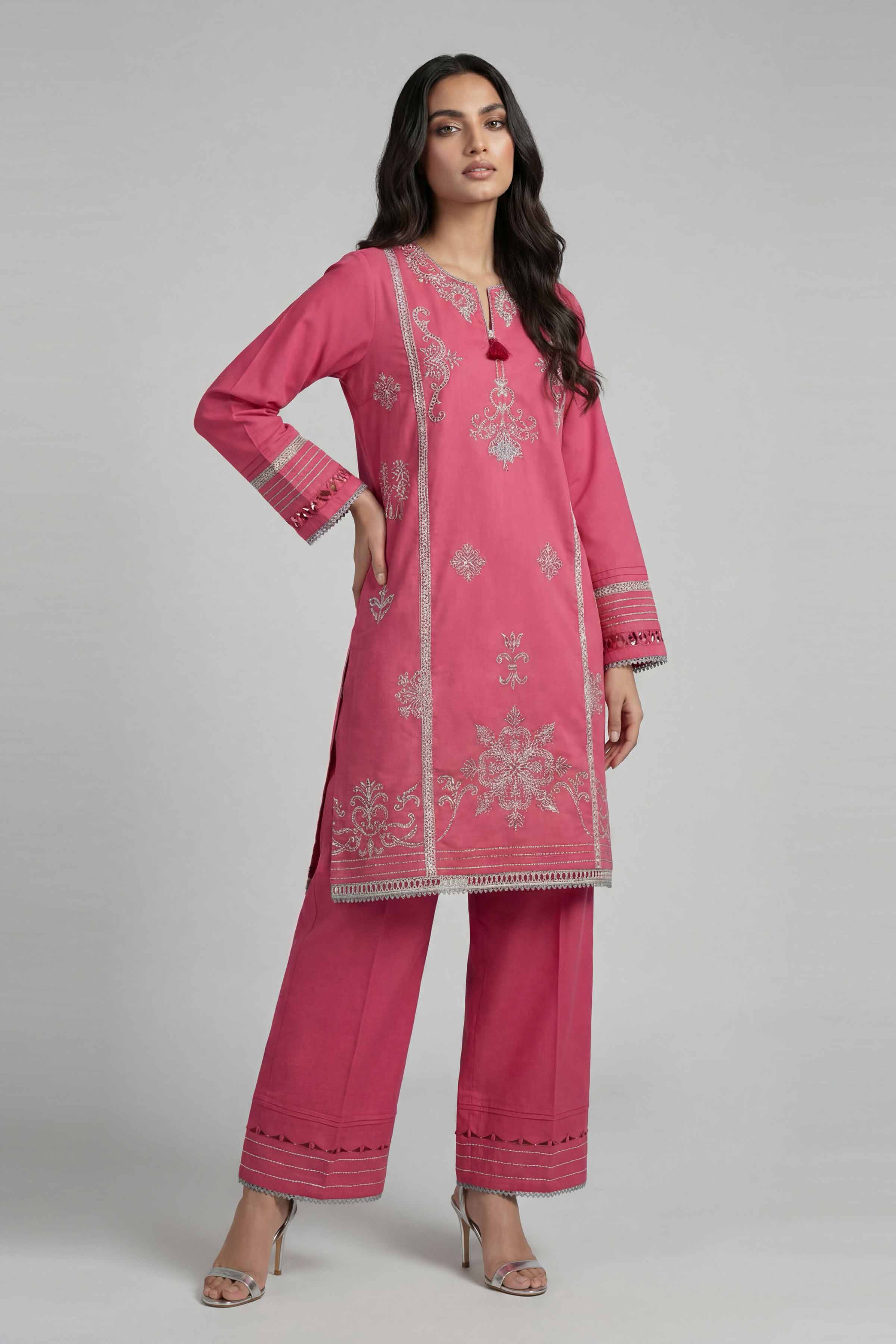 2 Piece - Embroidered Suit - 42601631 Pink Lawn 2PC Embroidered