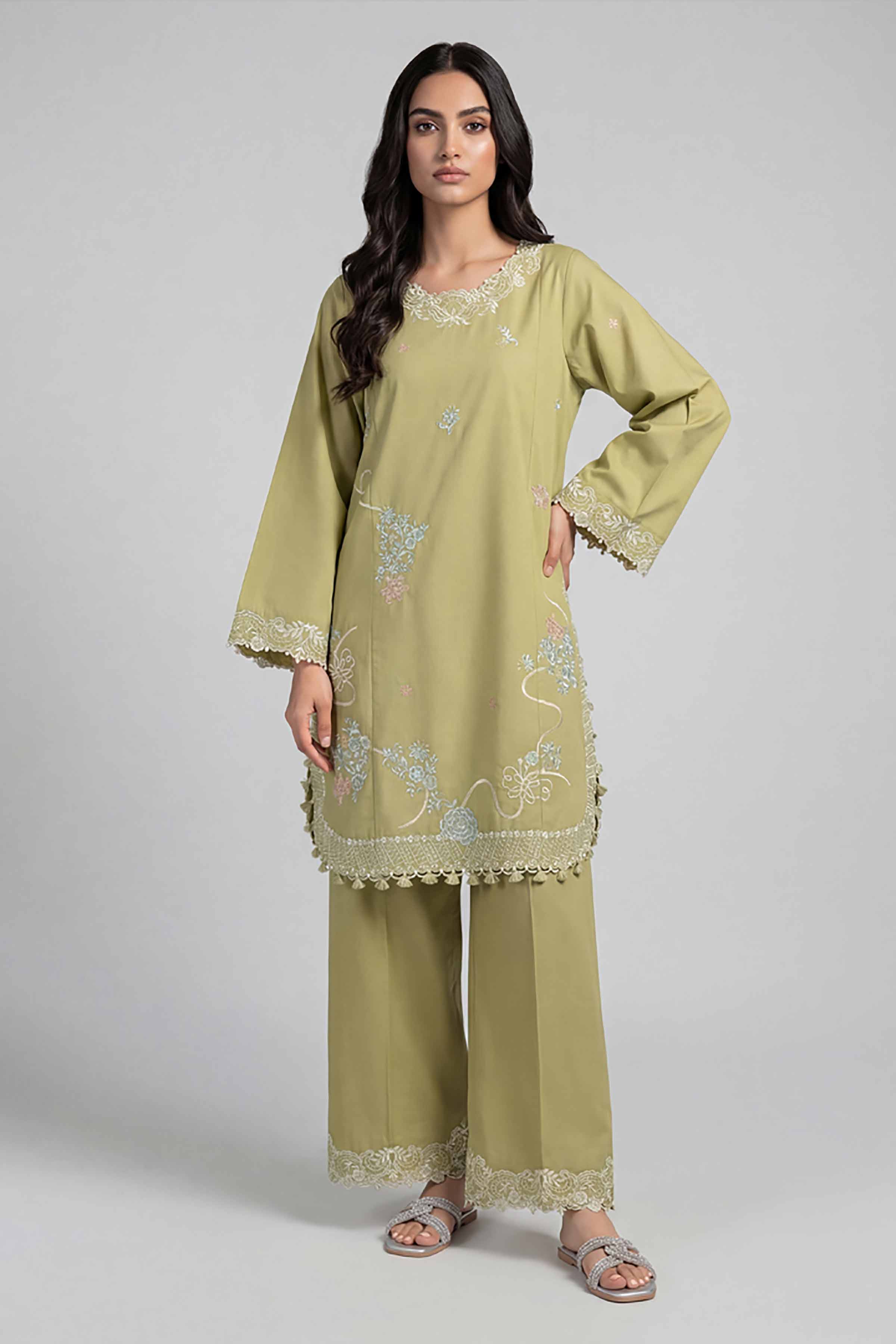 2 Piece - Embroidered Suit - 42601632 Green Lawn 2PC Embroidered