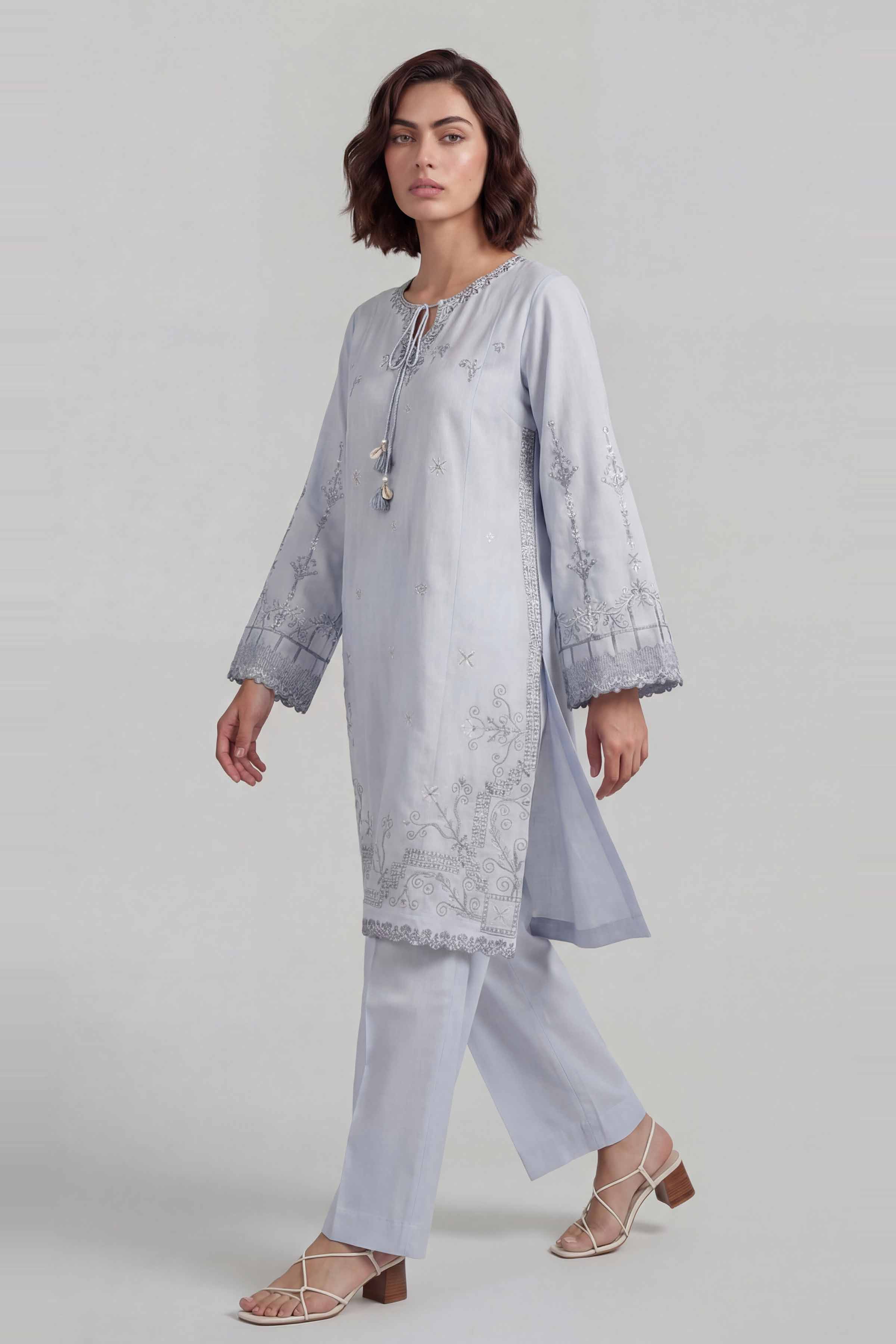 2 Piece - Embroidered Suit - 42601634 Blue Lawn 2PC Embroidered