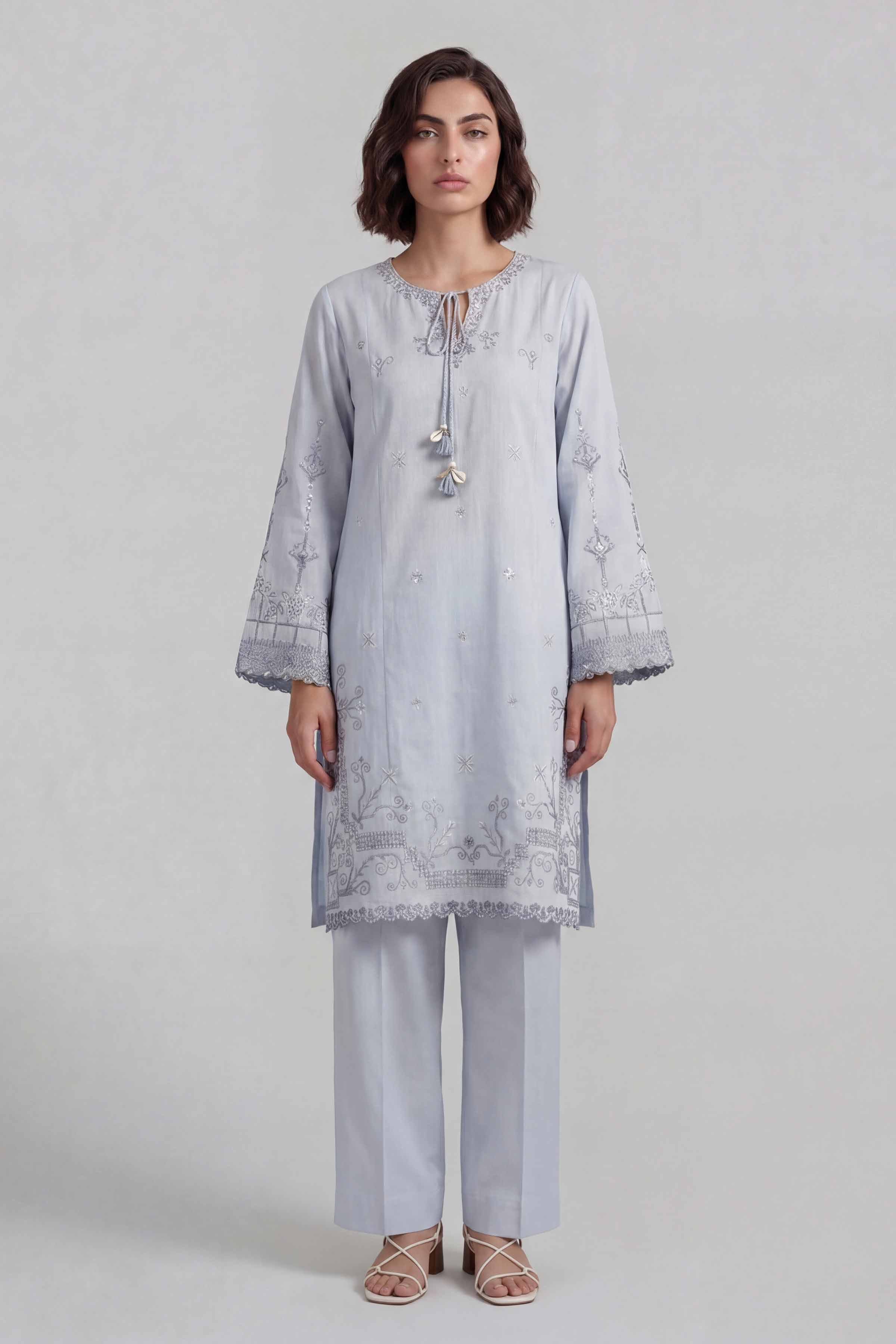 2 Piece - Embroidered Suit - 42601634 Blue Lawn 2PC Embroidered