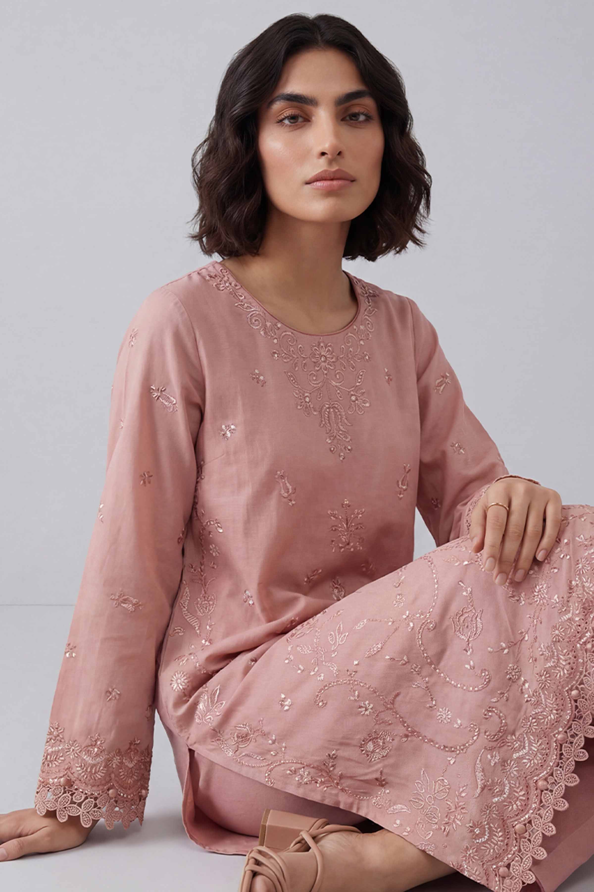 2 Piece - Embroidered Suit - 42601636 Pink Lawn 2PC Embroidered