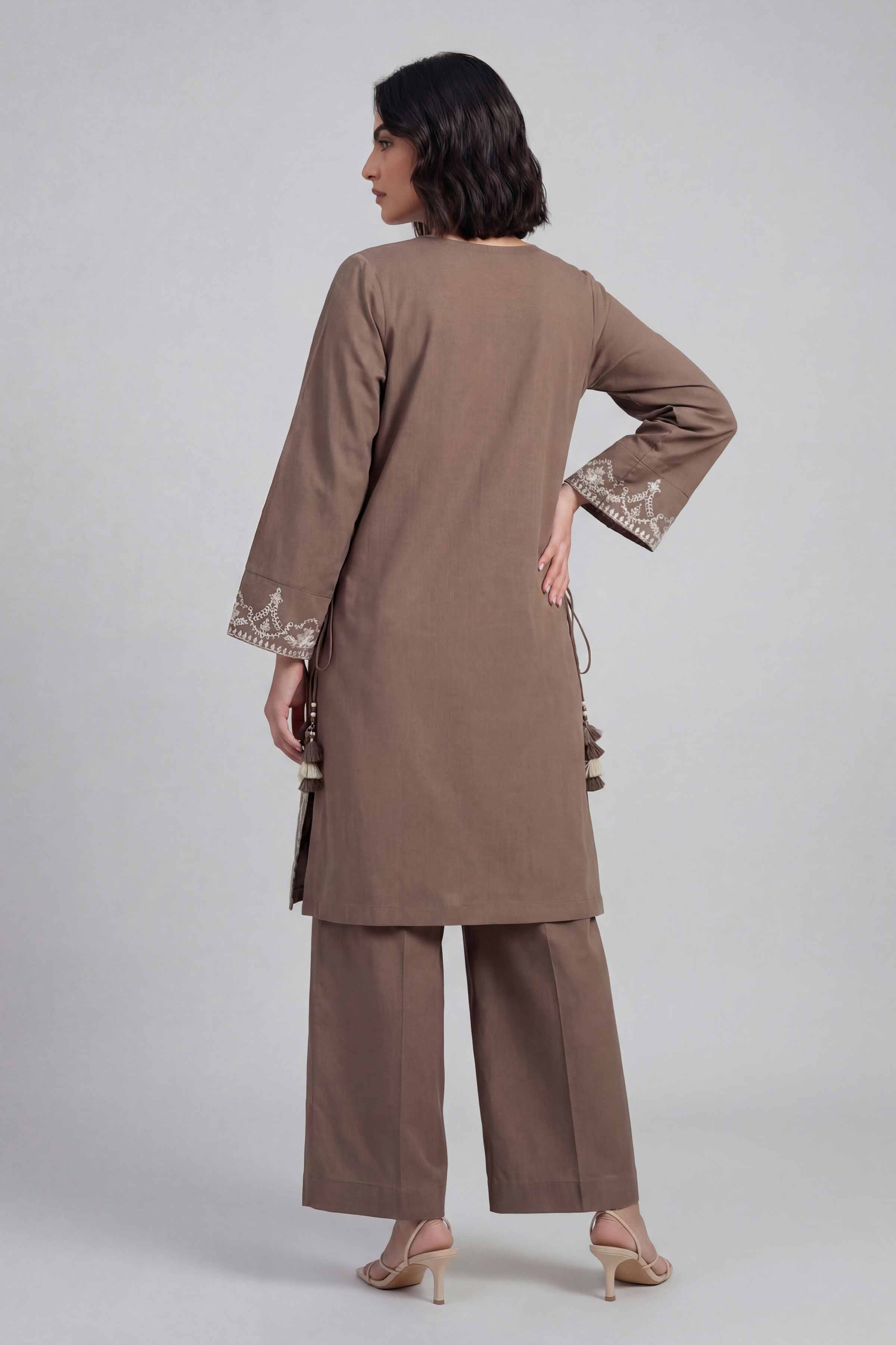 2 Piece - Embroidered Suit - 42601637 Brown Lawn 2PC Embroidered