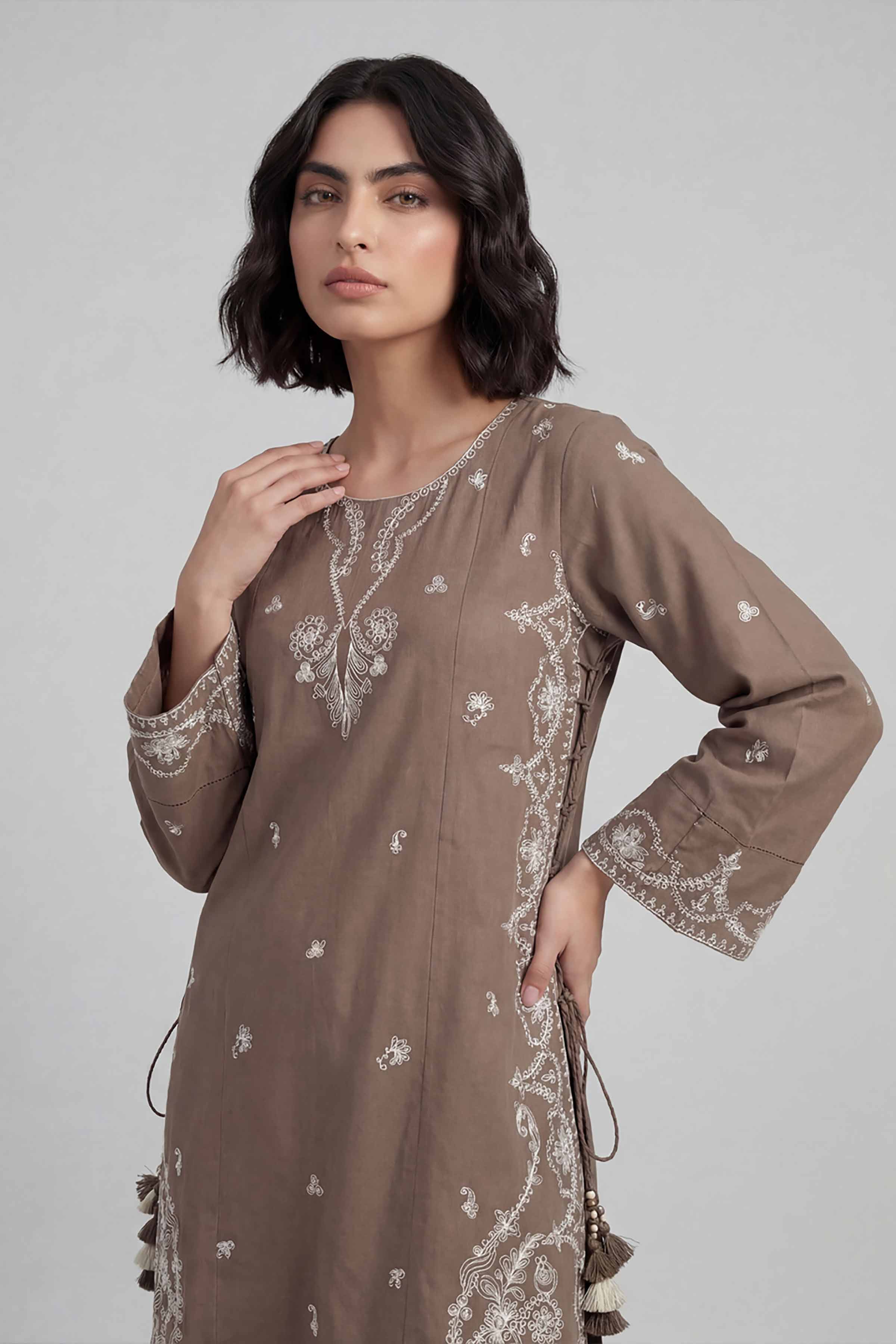 2 Piece - Embroidered Suit - 42601637 Brown Lawn 2PC Embroidered