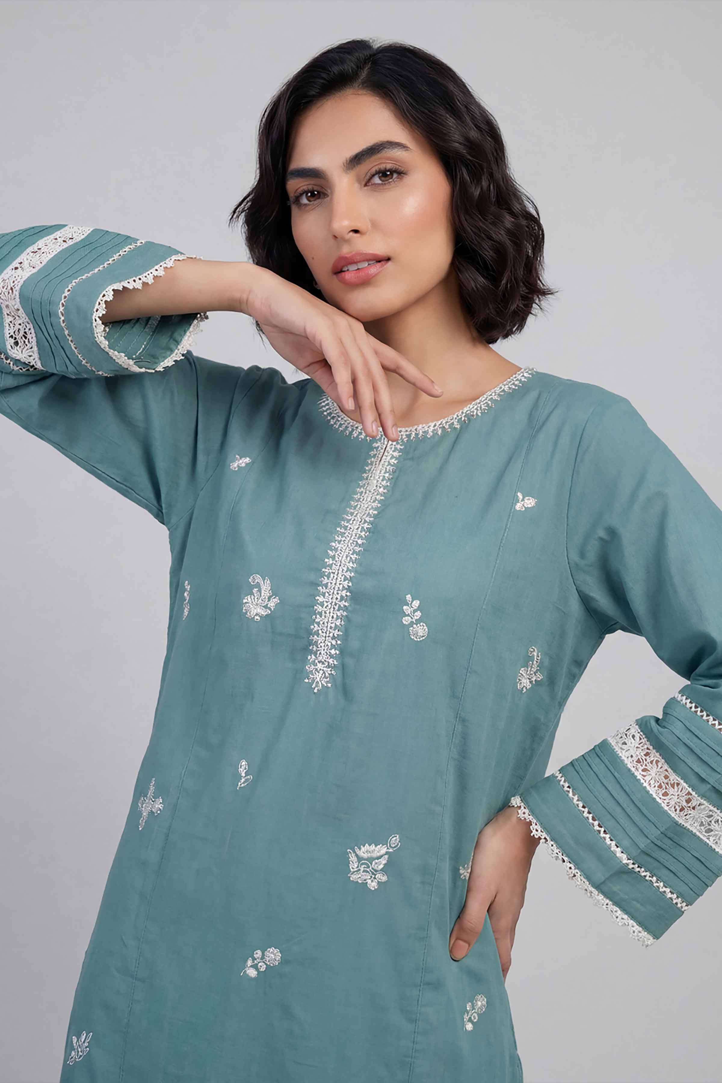 2 Piece - Embroidered Suit - 42601638 Green Lawn 2PC Embroidered