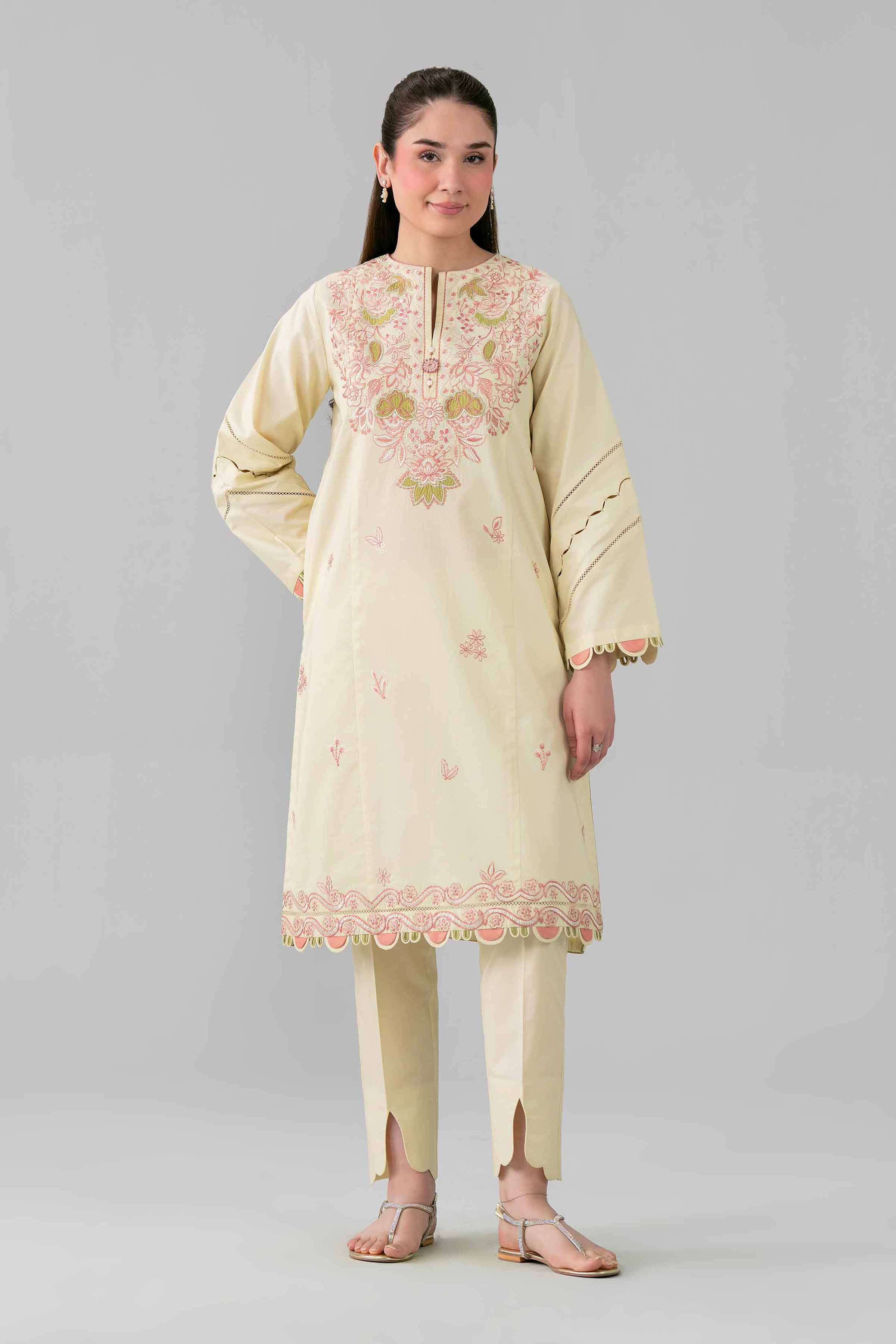 2 Piece - Embroidered Suit - 42601640 Nishat UAE Yellow Lawn 2PC Embroidered