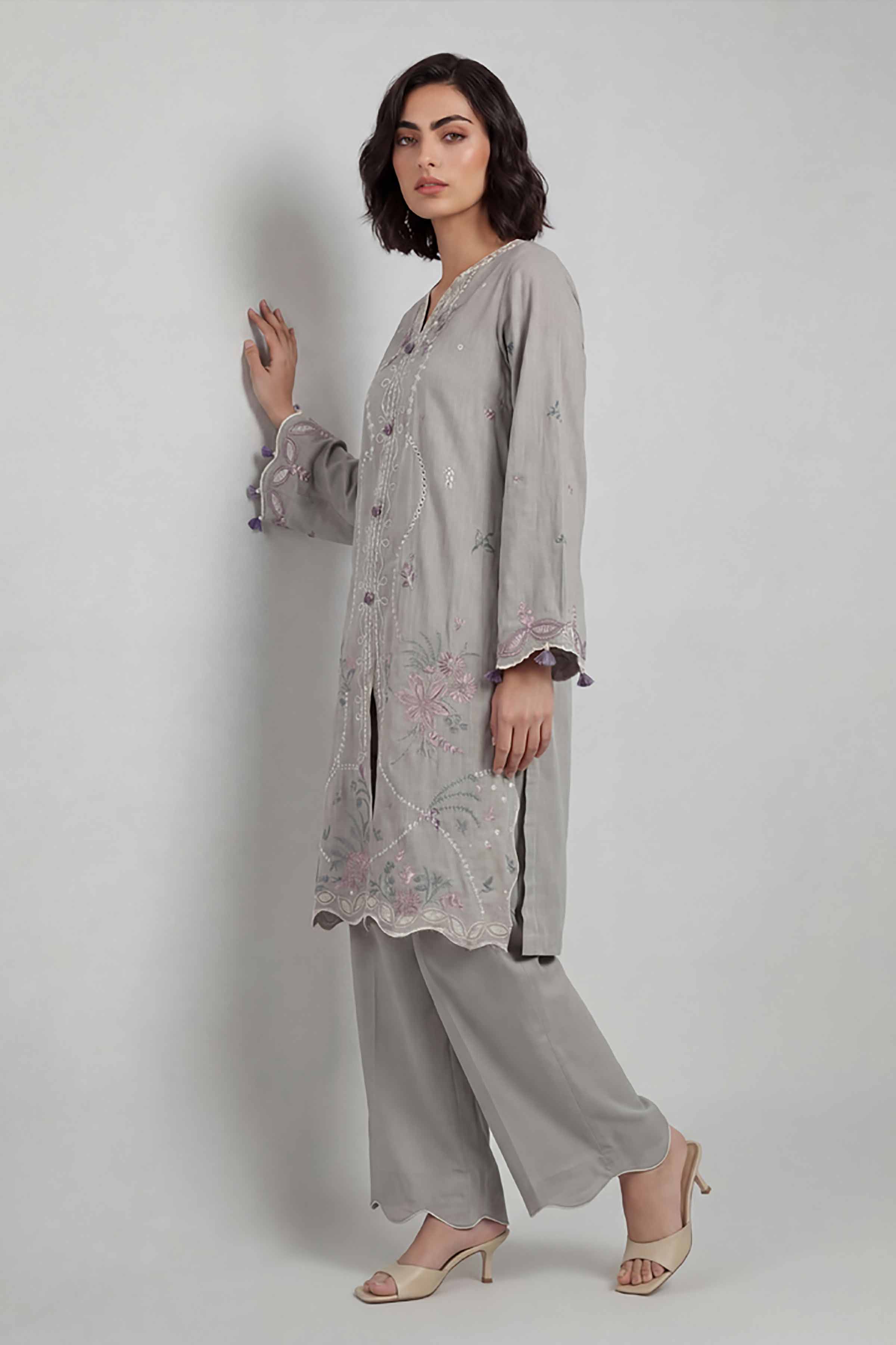 2 Piece - Embroidered Suit - 42601641 Grey Lawn 2PC Embroidered