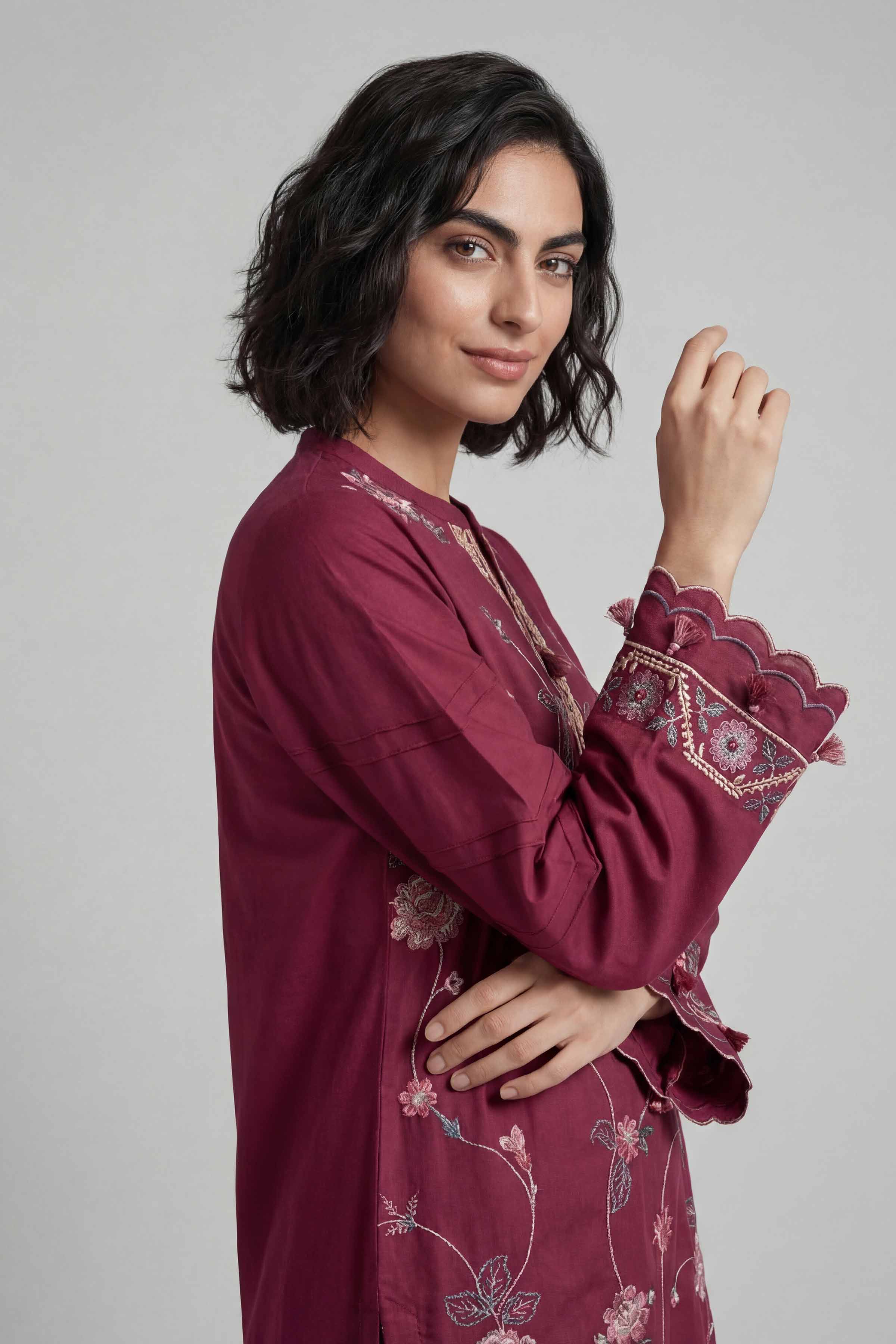 2 Piece - Embroidered Suit - 42601643 Maroon Lawn 2PC Embroidered