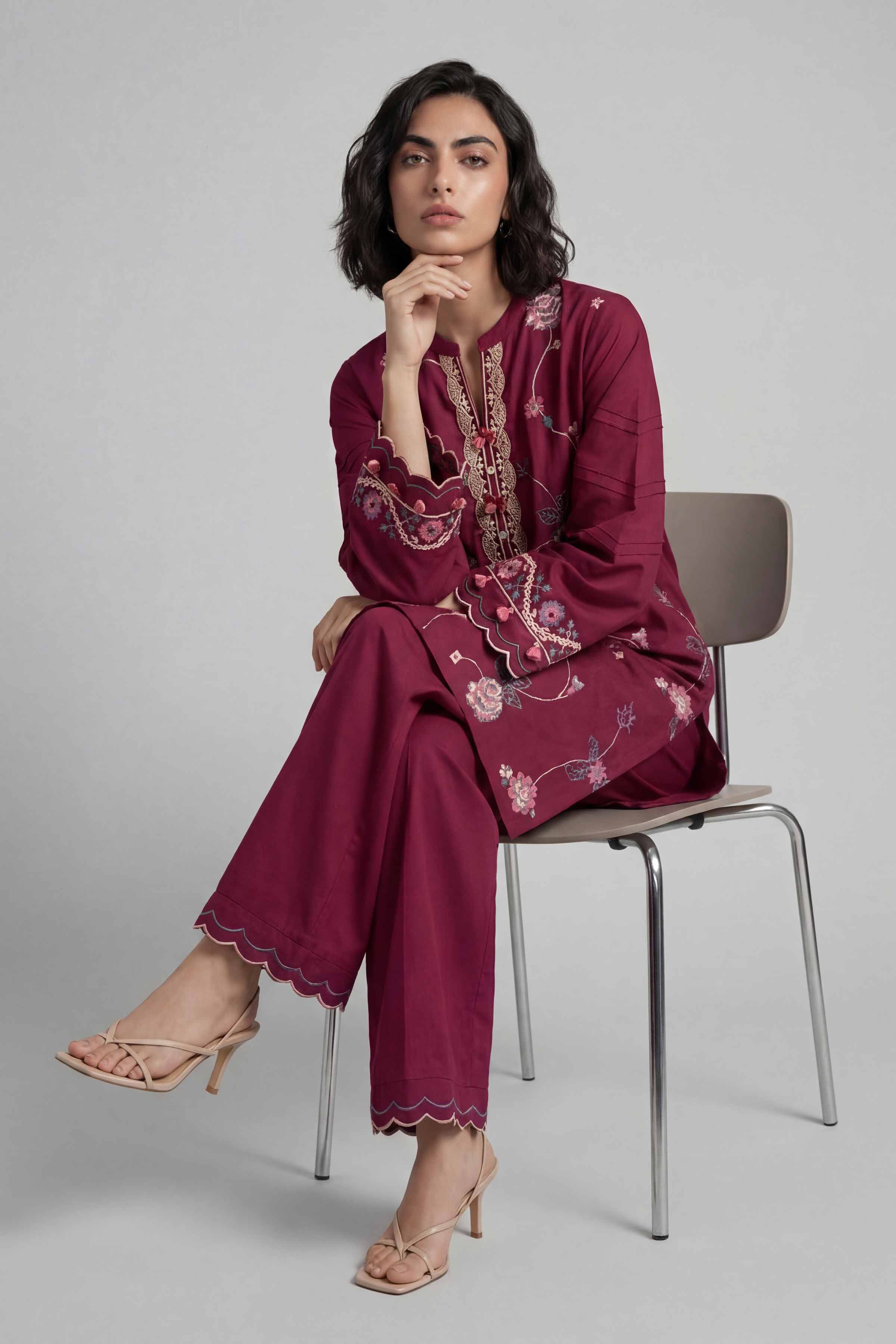 2 Piece - Embroidered Suit - 42601643 Maroon Lawn 2PC Embroidered