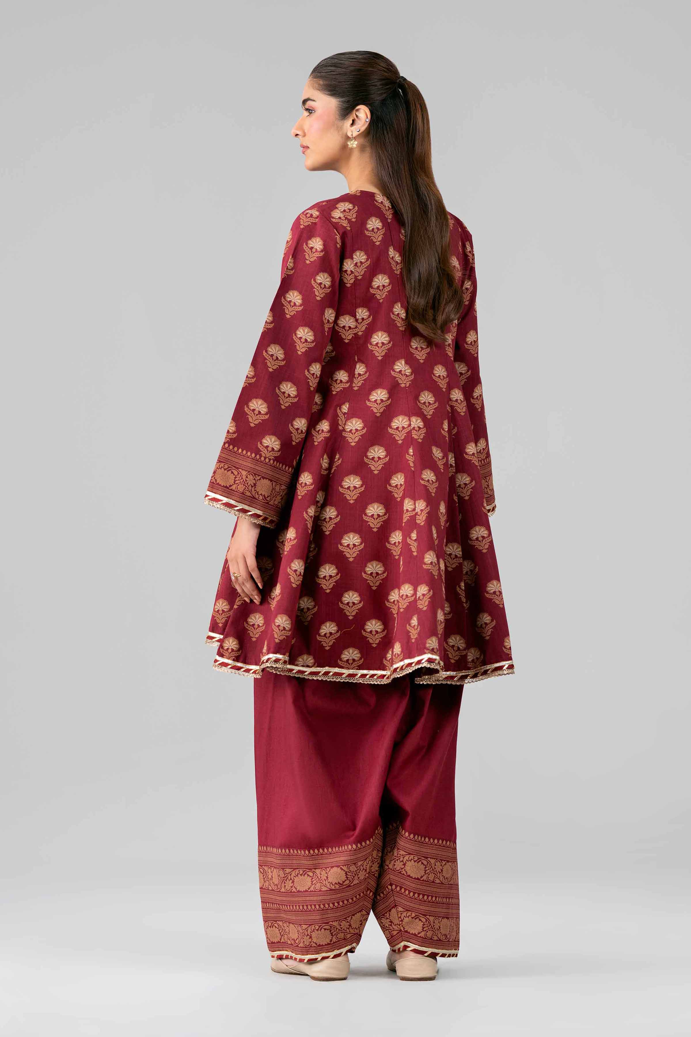 2 Piece - Printed Suit - 42601650 Maroon Lawn 2PC Printed