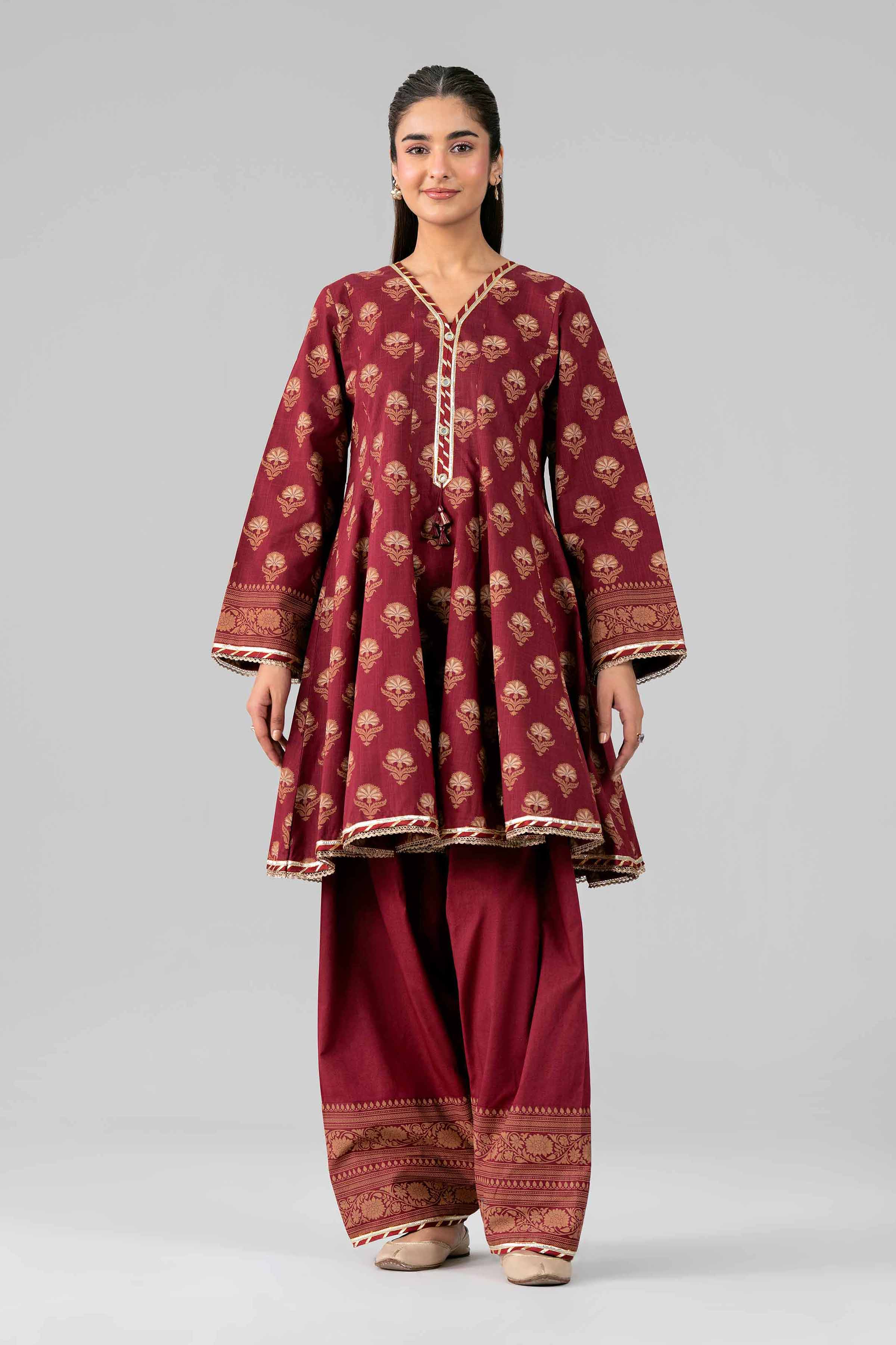 2 Piece - Printed Suit - 42601650 Maroon Lawn 2PC Printed