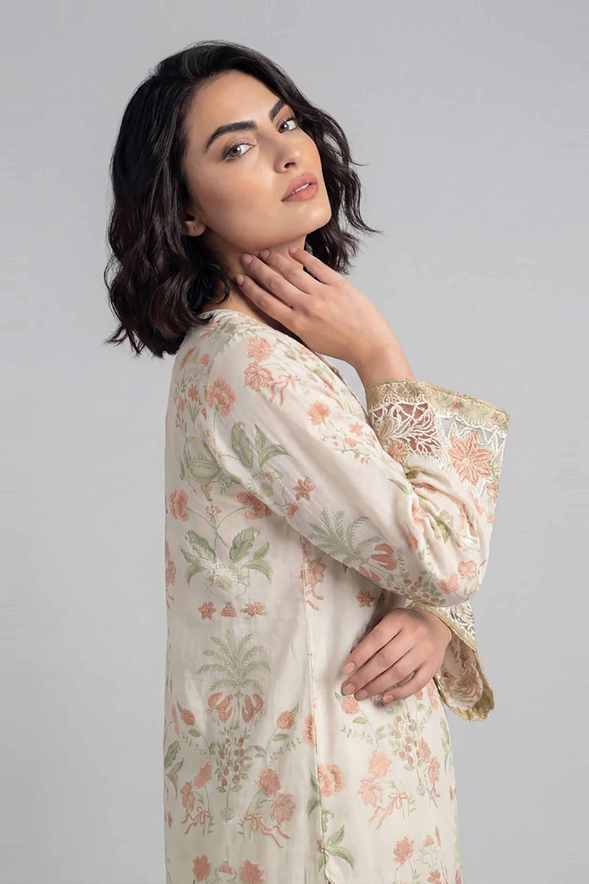 2 Piece - Printed Embroidered Suit - 42601654 Beige Lawn 2PC Embroidered