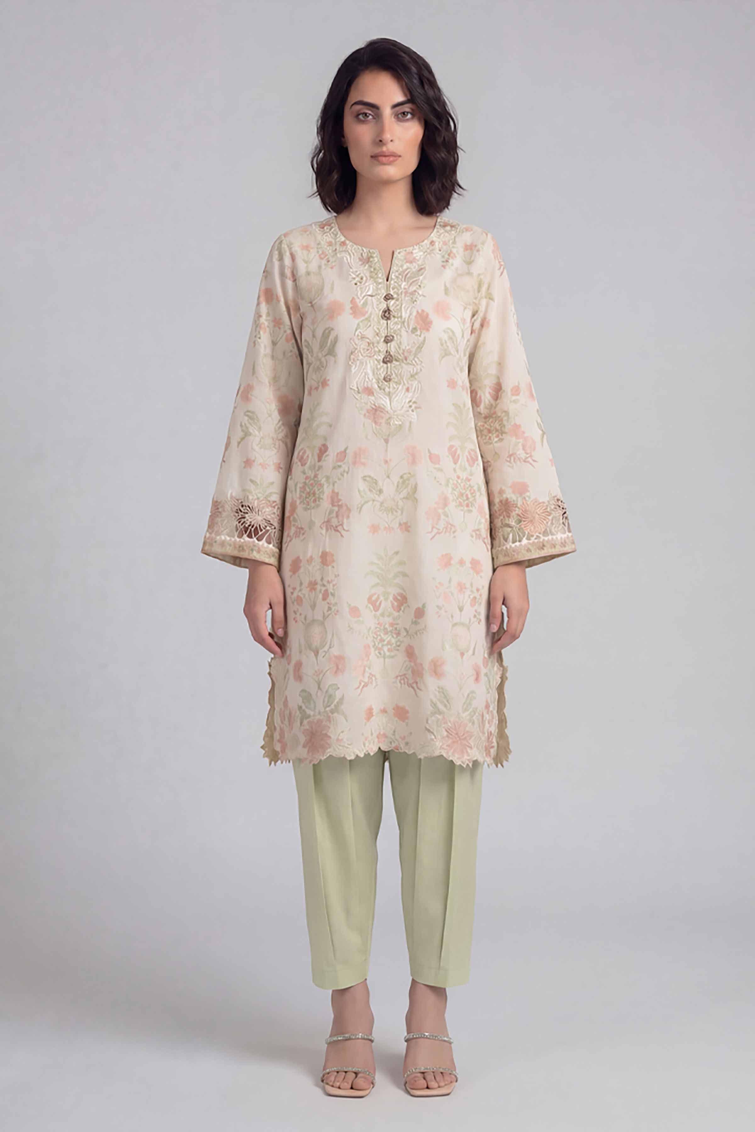 2 Piece - Printed Embroidered Suit - 42601654 Beige Lawn 2PC Embroidered