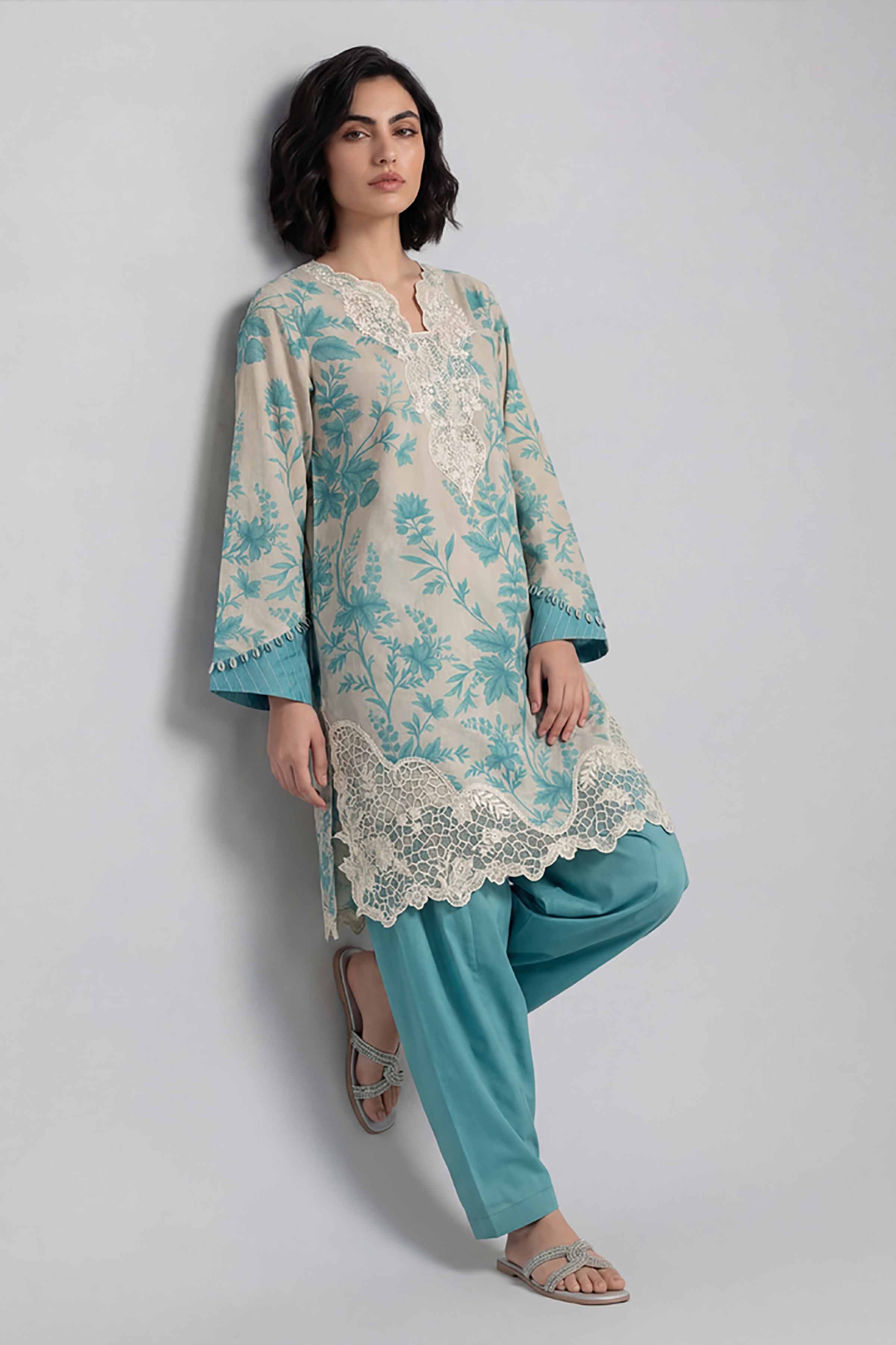 2 Piece - Printed Embroidered Suit - 42601655 Beige Lawn 2PC Embroidered