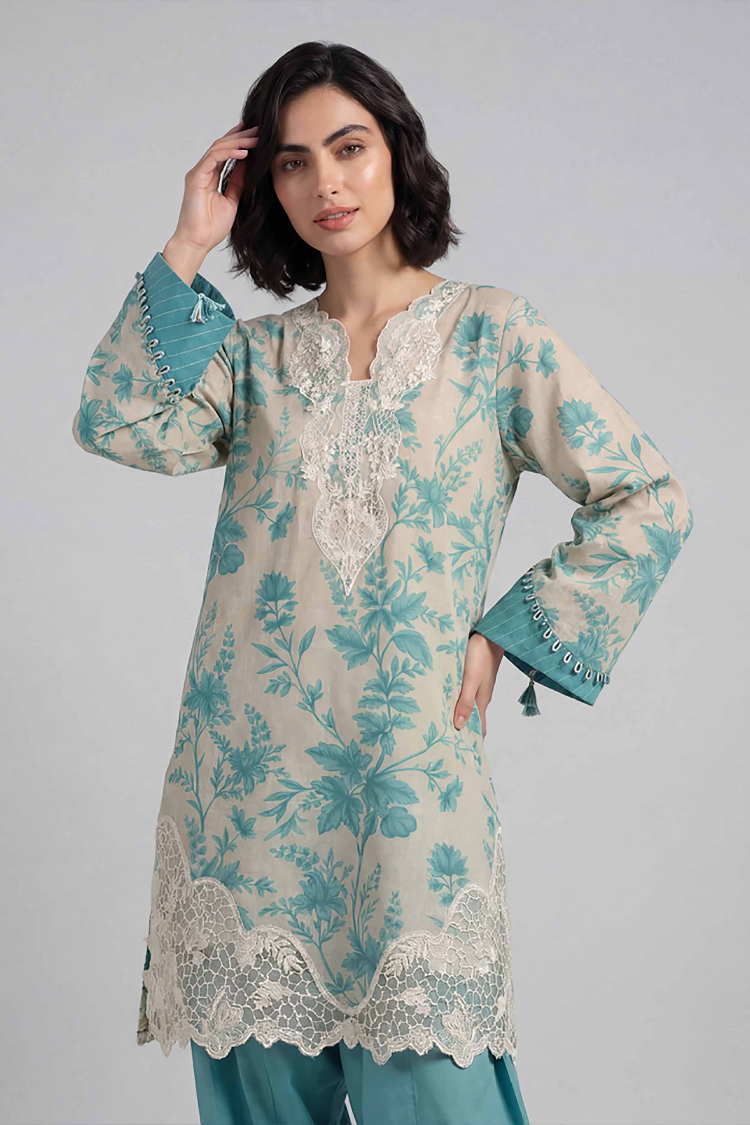2 Piece - Printed Embroidered Suit - 42601655 Beige Lawn 2PC Embroidered