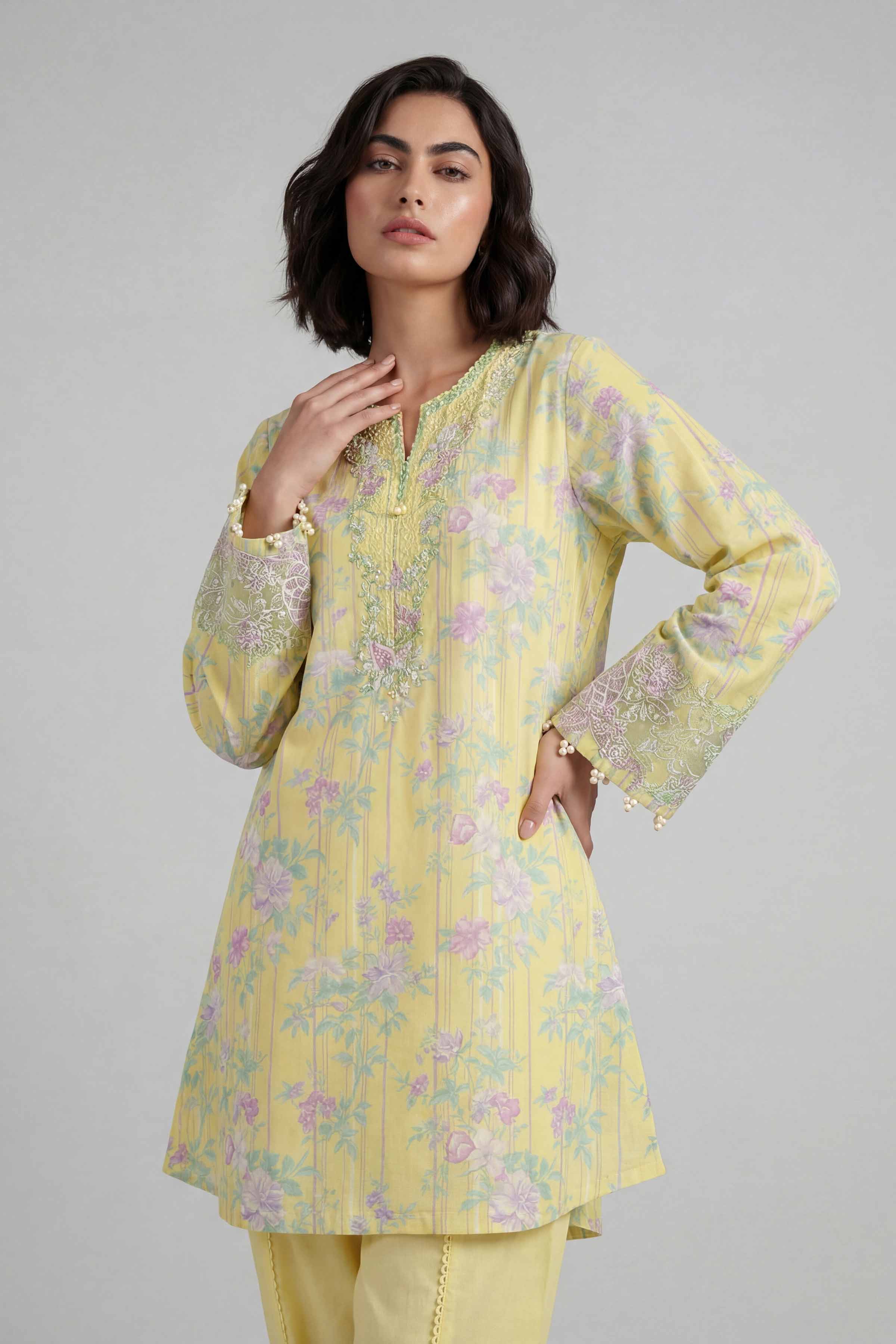 2 Piece - Printed Embroidered Suit - 42601656 Yellow Lawn 2PC Embroidered