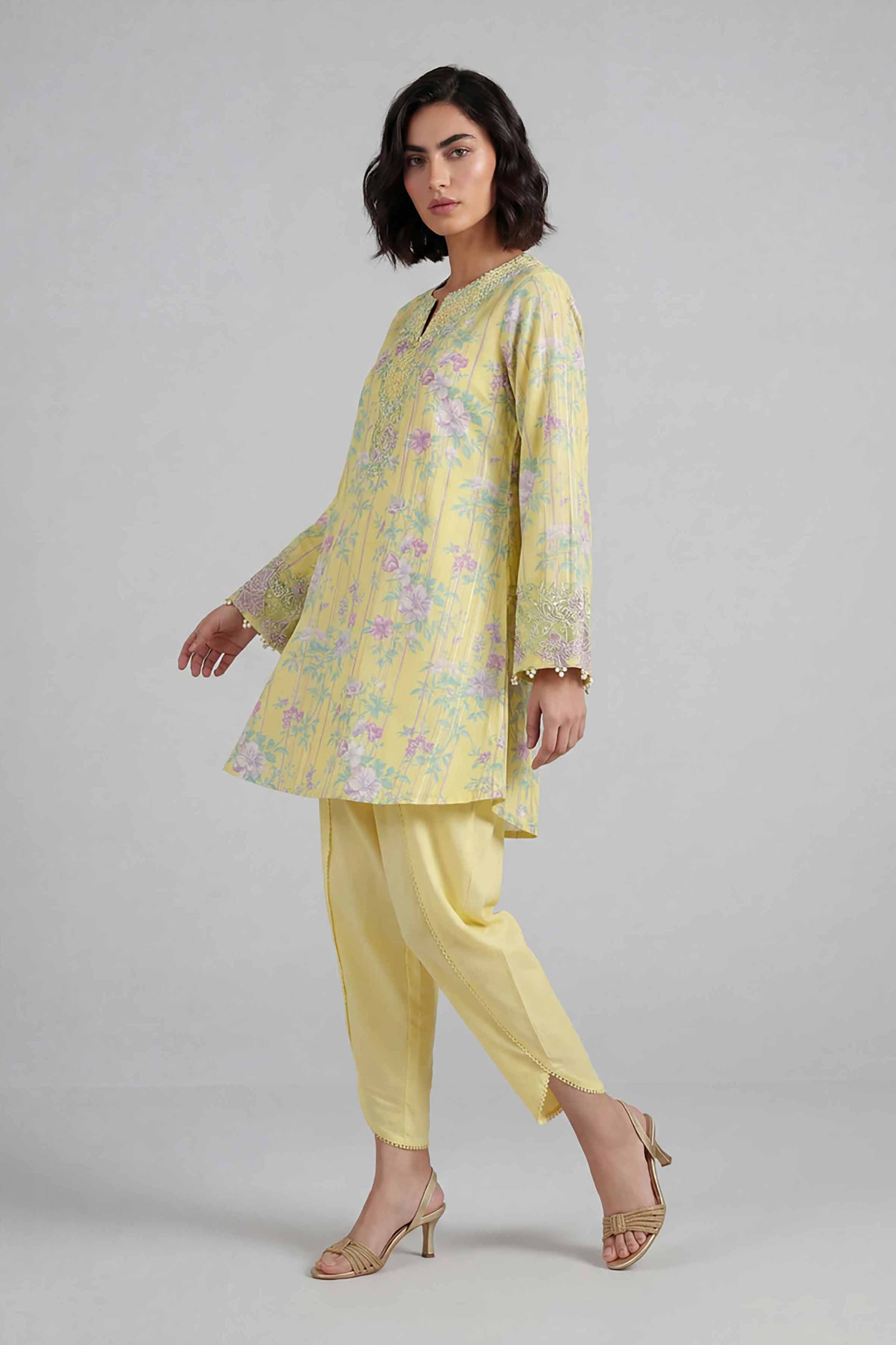 2 Piece - Printed Embroidered Suit - 42601656 Yellow Lawn 2PC Embroidered