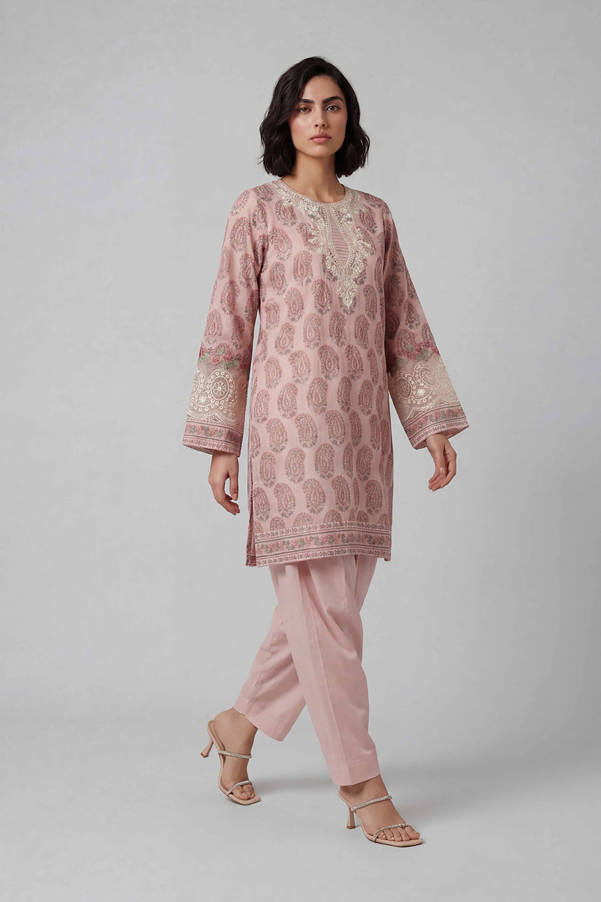 2 Piece - Printed Embroidered Suit - 42601661 Pink Lawn 2PC Embroidered