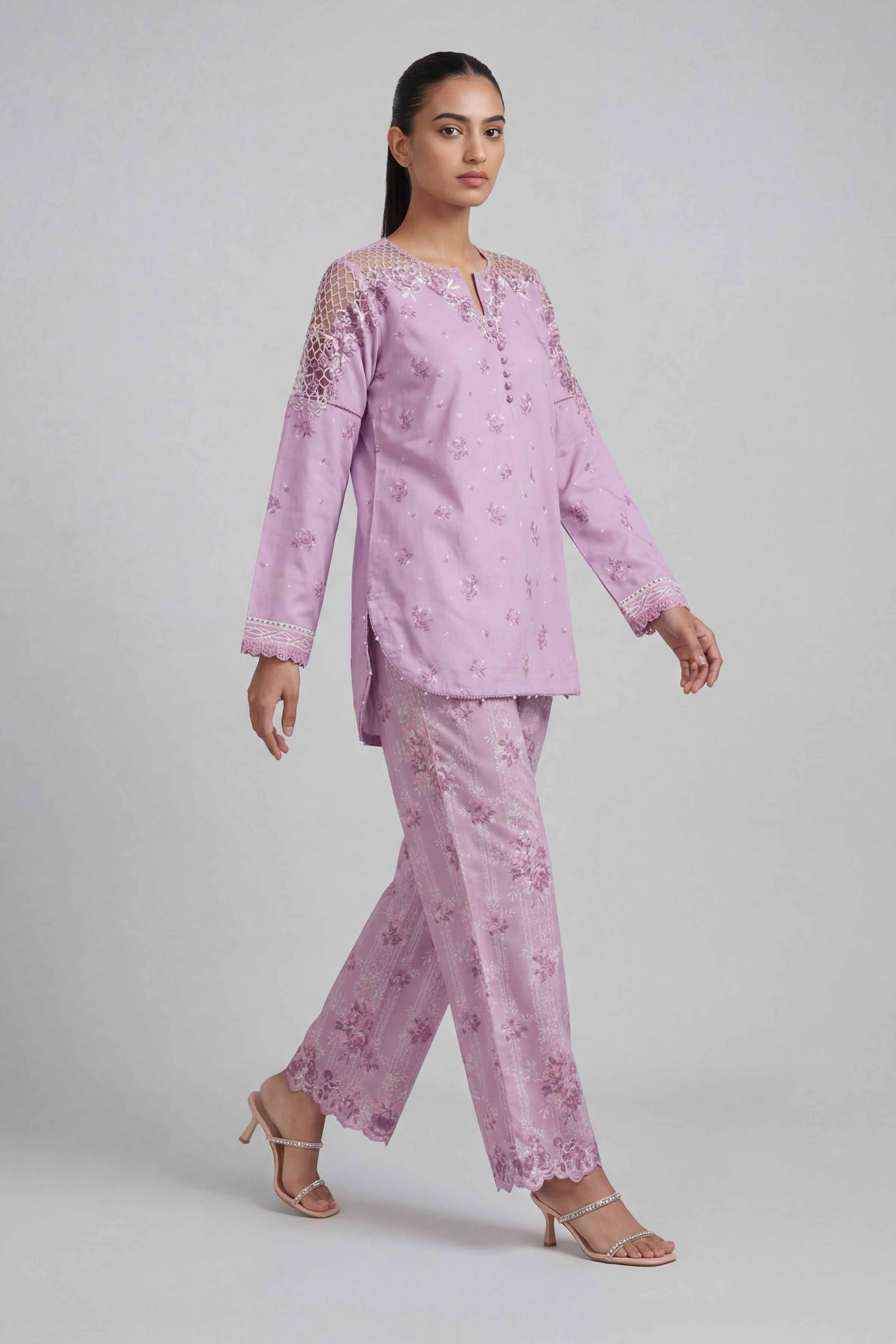 2 Piece - Printed Embroidered Suit - 42601666 Purple Lawn 2PC Embroidered