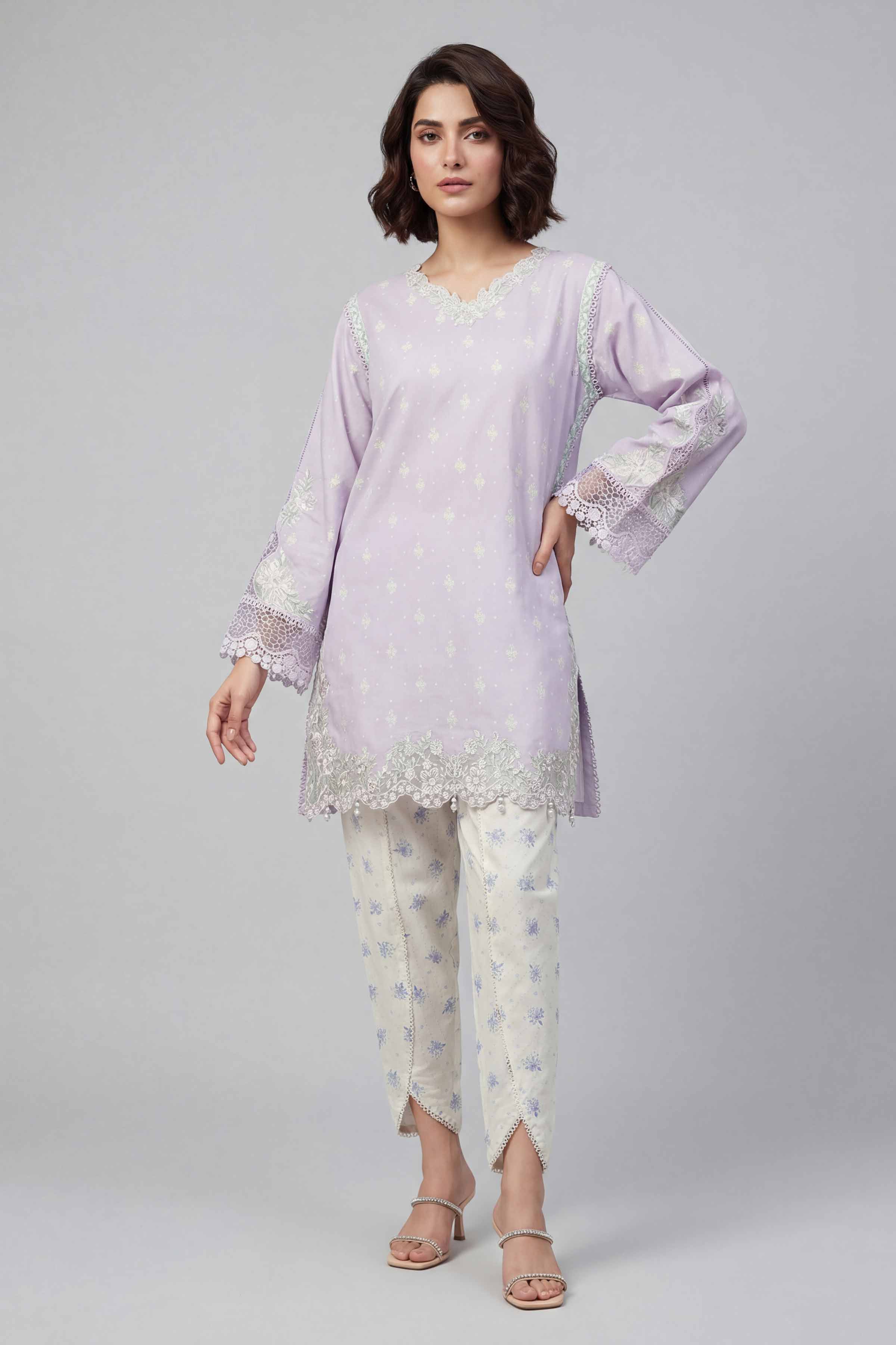 2 Piece - Printed Embroidered Suit - 42601667 Purple Lawn 2PC Embroidered