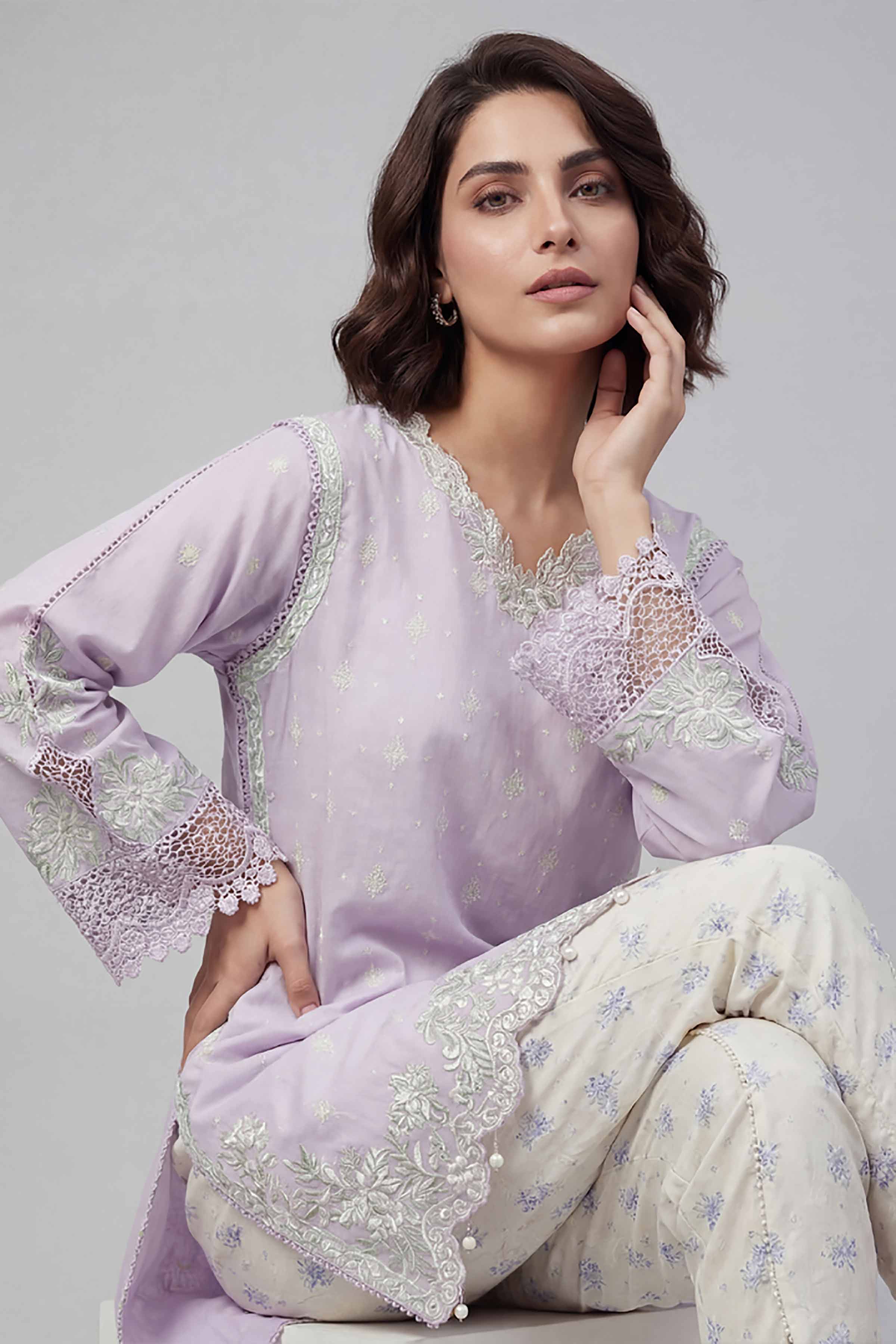 2 Piece - Printed Embroidered Suit - 42601667 Purple Lawn 2PC Embroidered