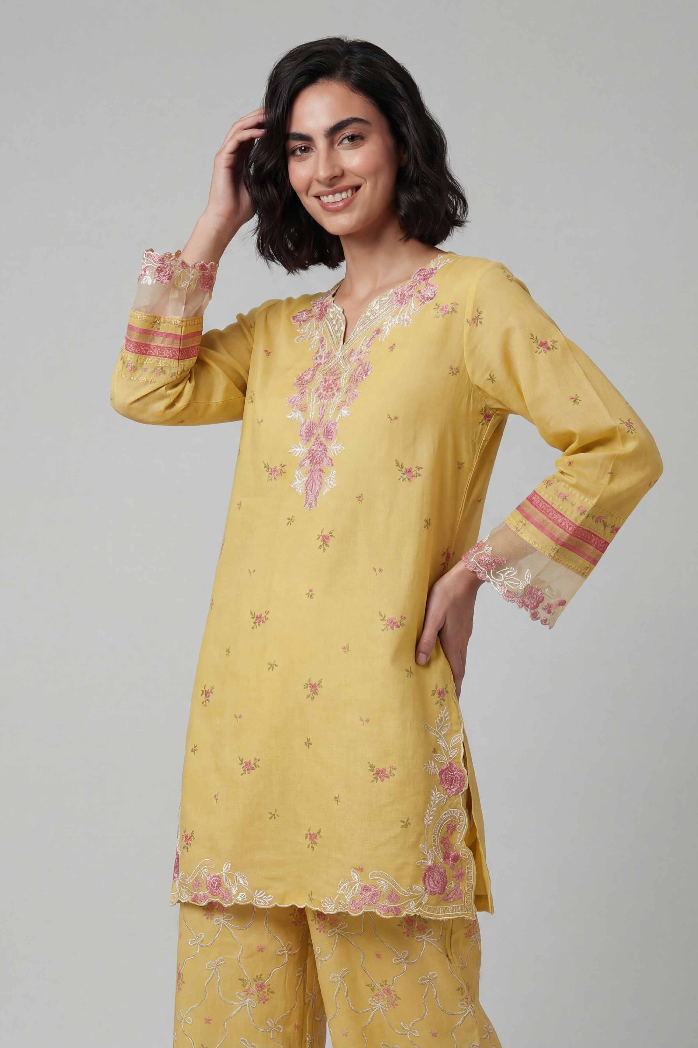 2 Piece - Printed Embroidered Suit - 42601669 Yellow Lawn 2PC Embroidered