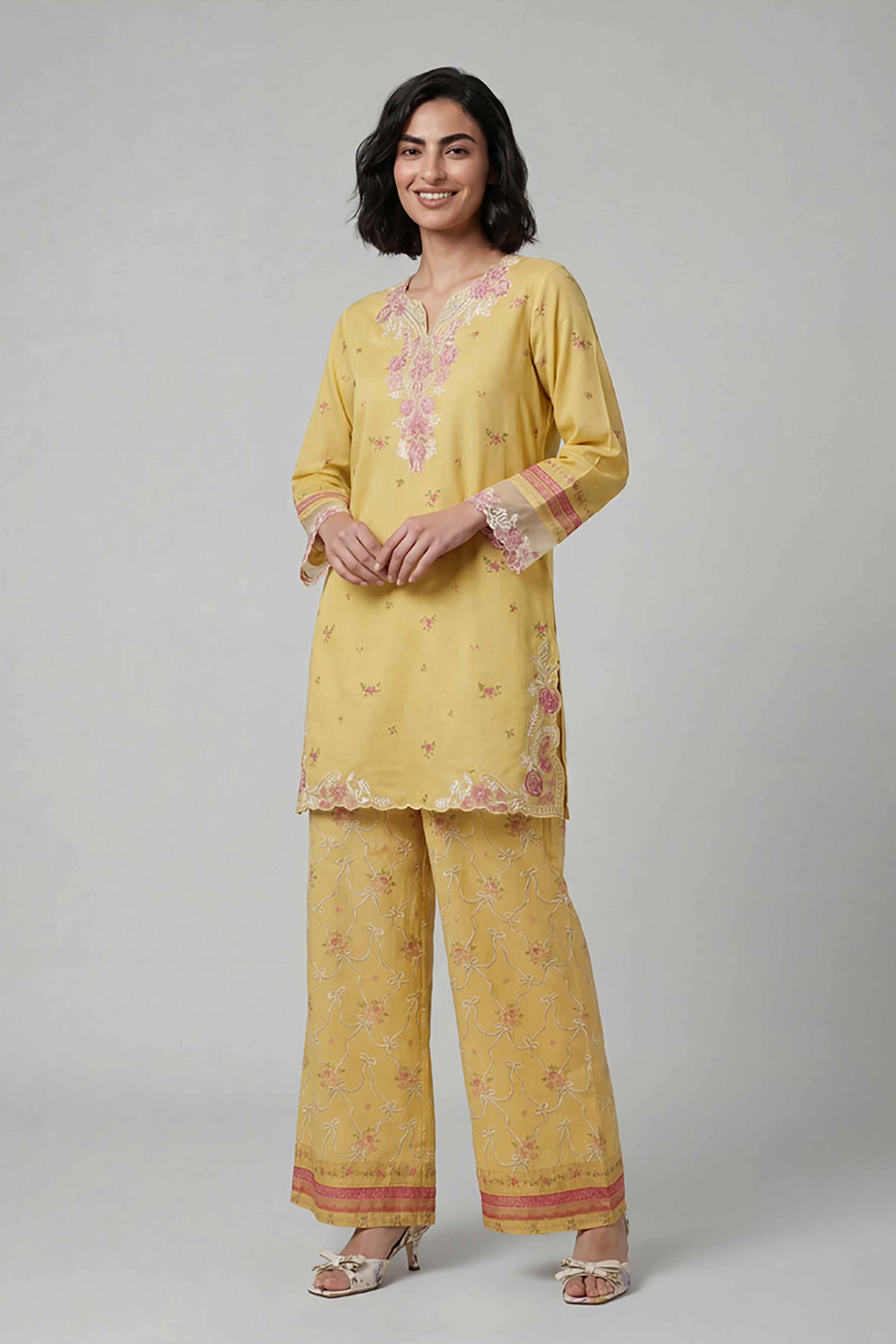 2 Piece - Printed Embroidered Suit - 42601669 Yellow Lawn 2PC Embroidered