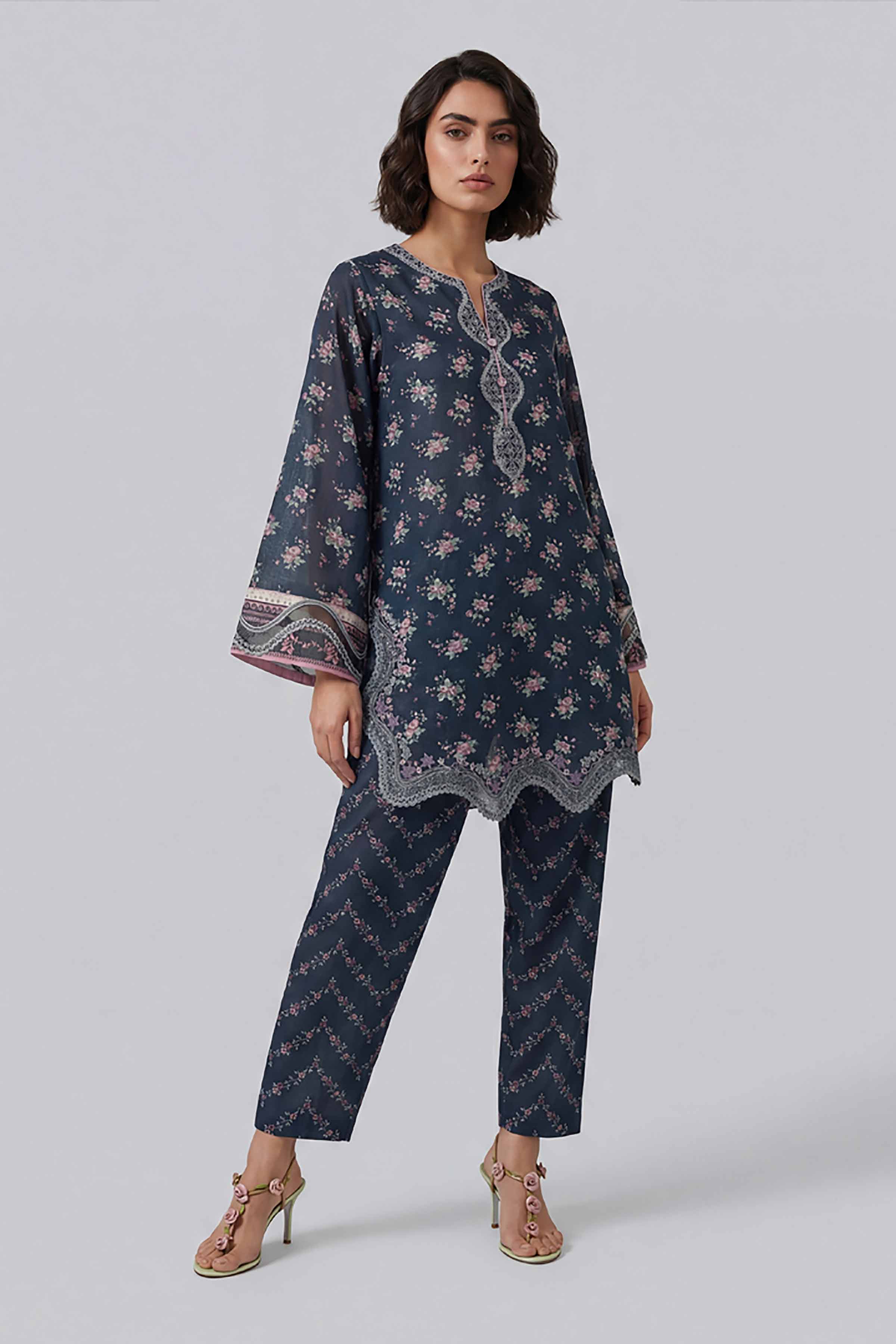 2 Piece - Printed Embroidered Suit - 42601670 Nishat UAE Blue Lawn 2PC Embroidered