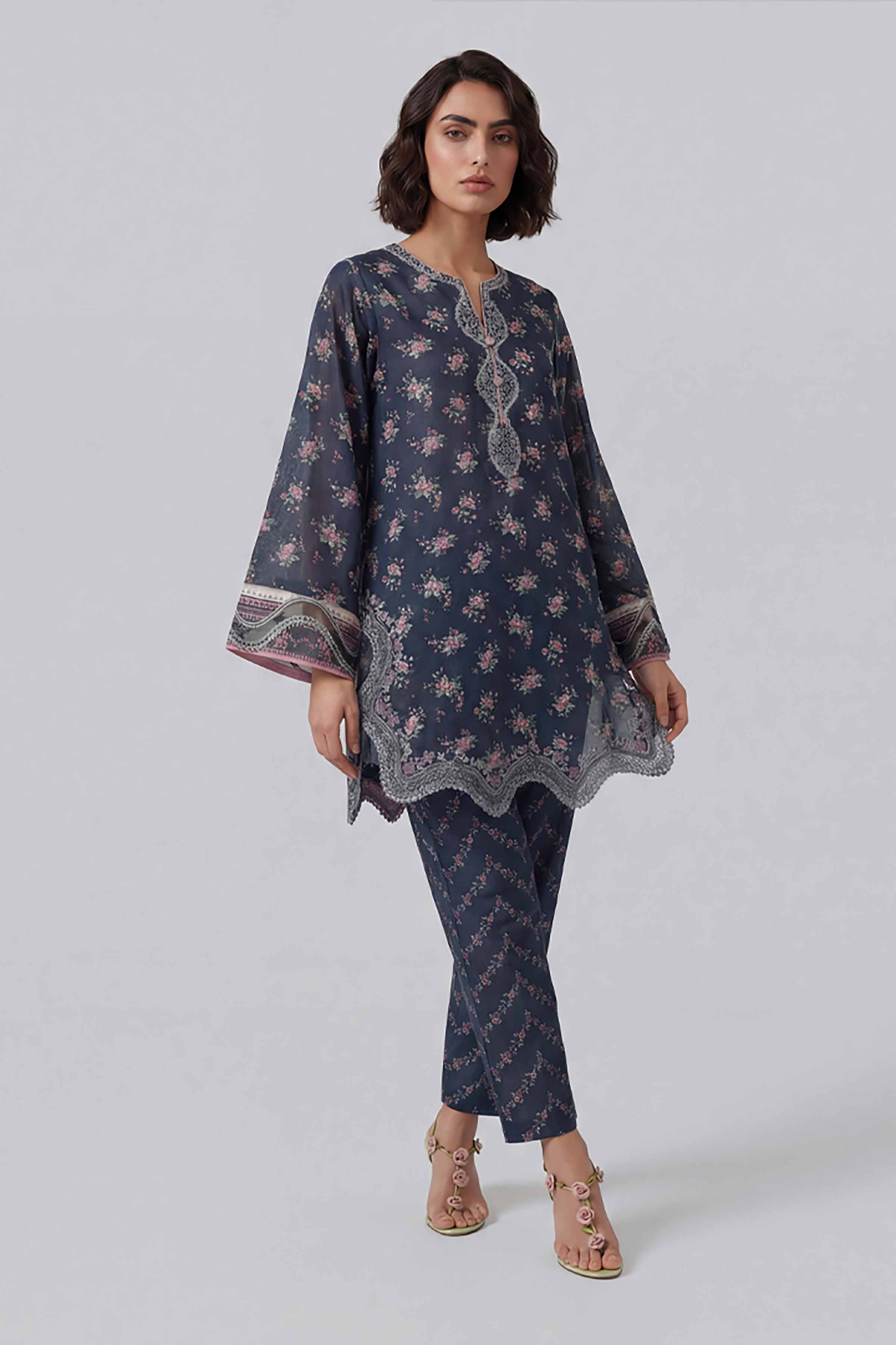 2 Piece - Printed Embroidered Suit - 42601670 Nishat UAE Blue Lawn 2PC Embroidered