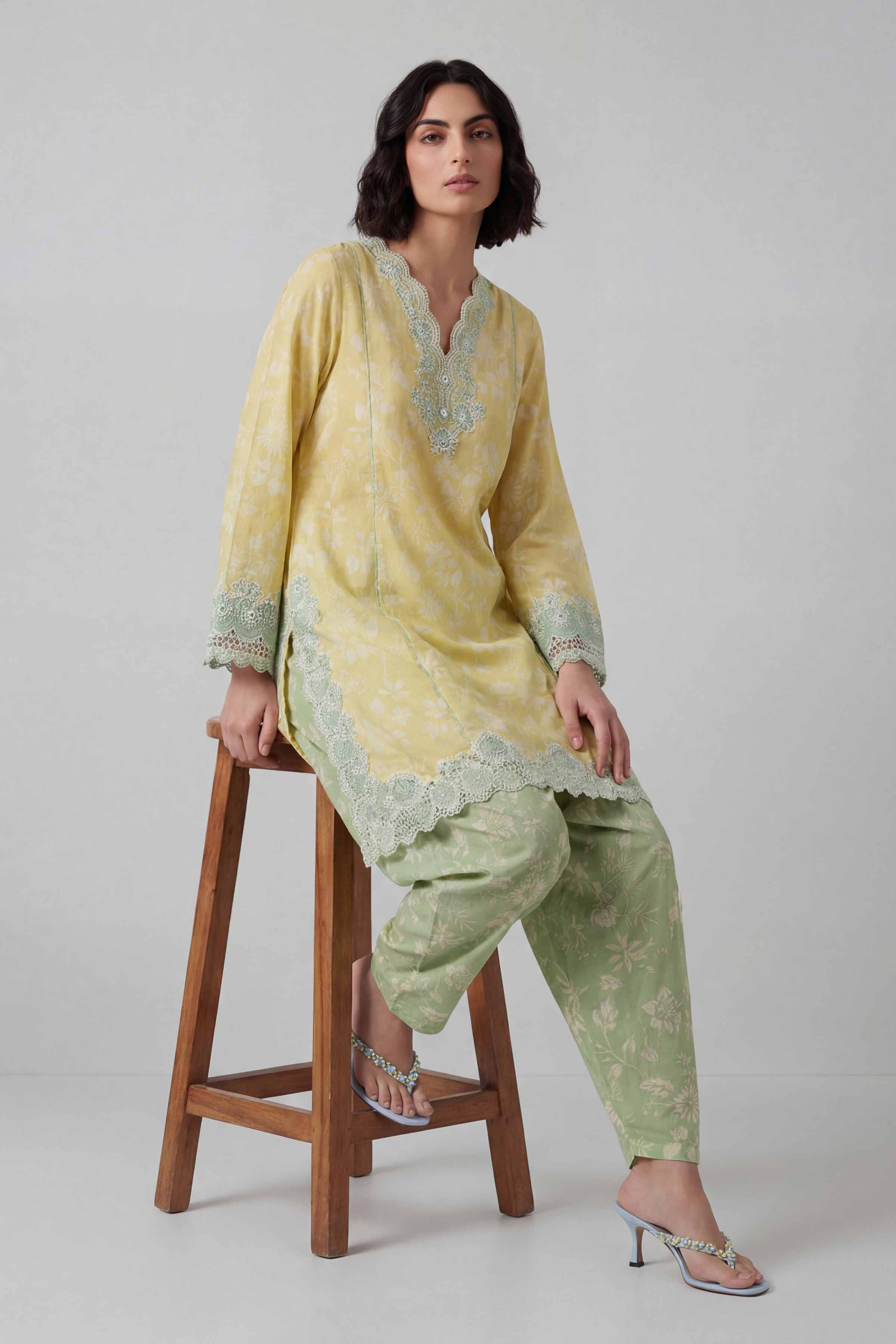 2 Piece - Printed Embroidered Suit - 42601671 Yellow Lawn 2PC Embroidered