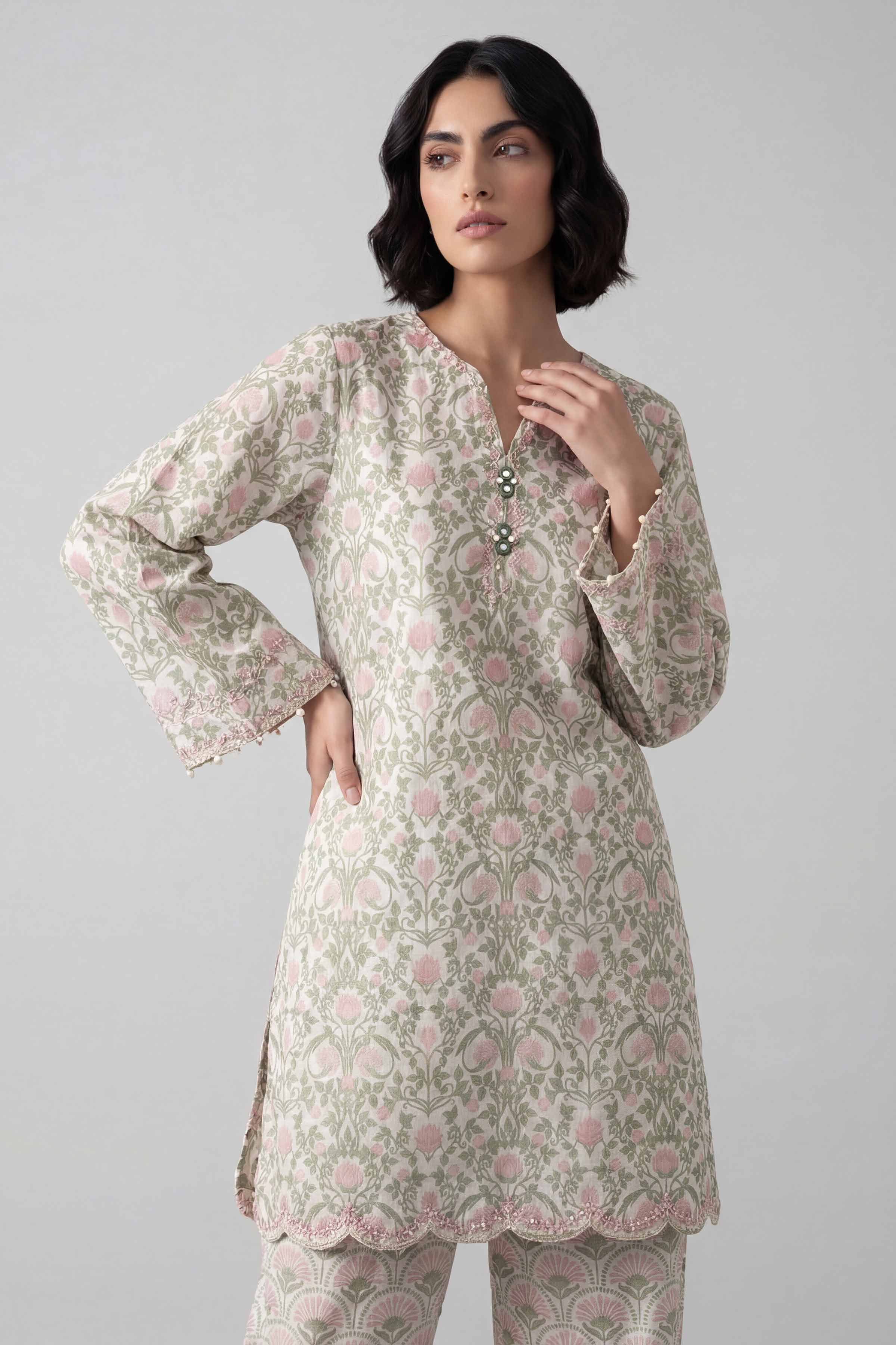 2 Piece - Printed Embroidered Suit - 42601672 Beige Lawn 2PC Embroidered