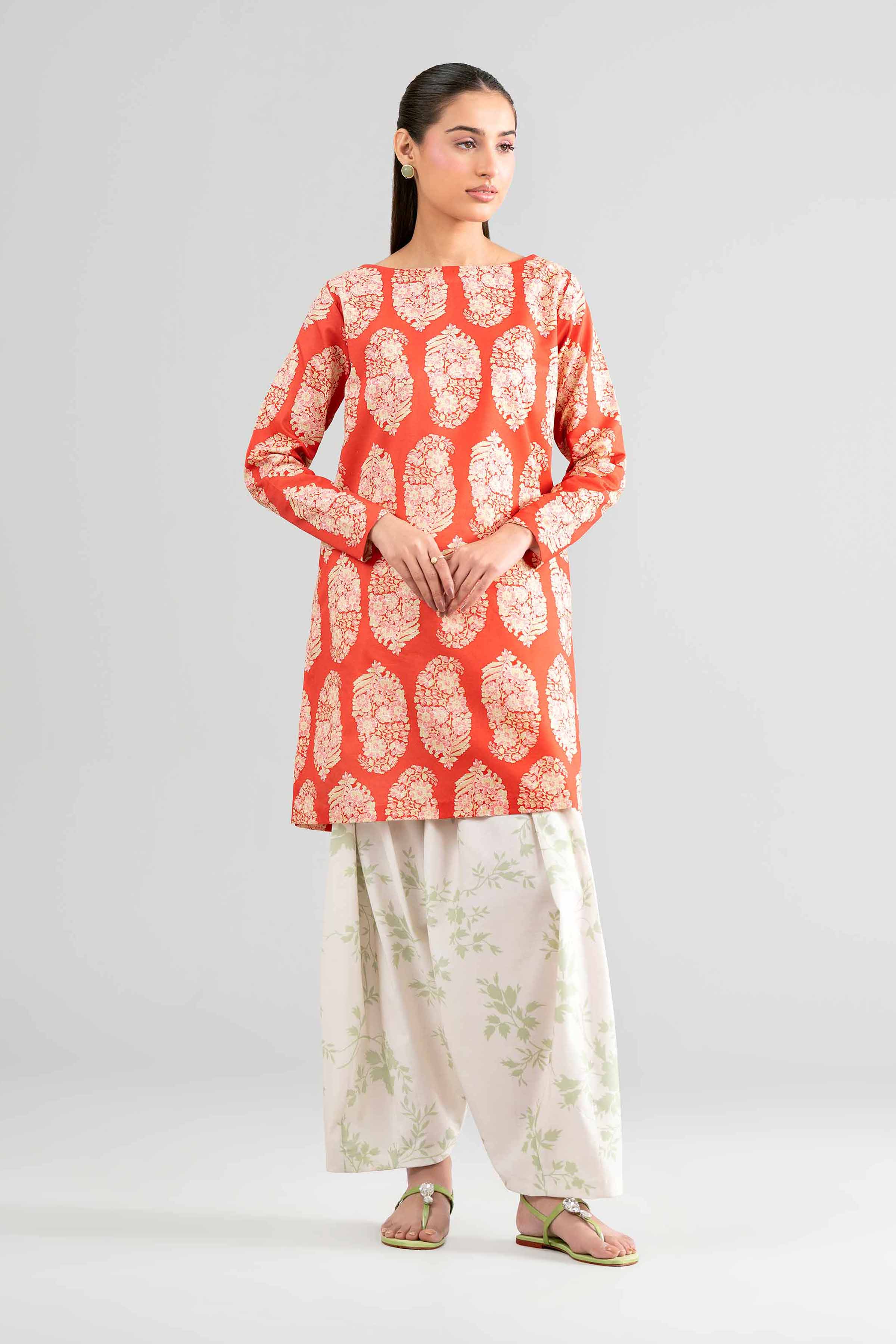 2 Piece - Printed Suit - 42601678 Orange Lawn 2PC Printed