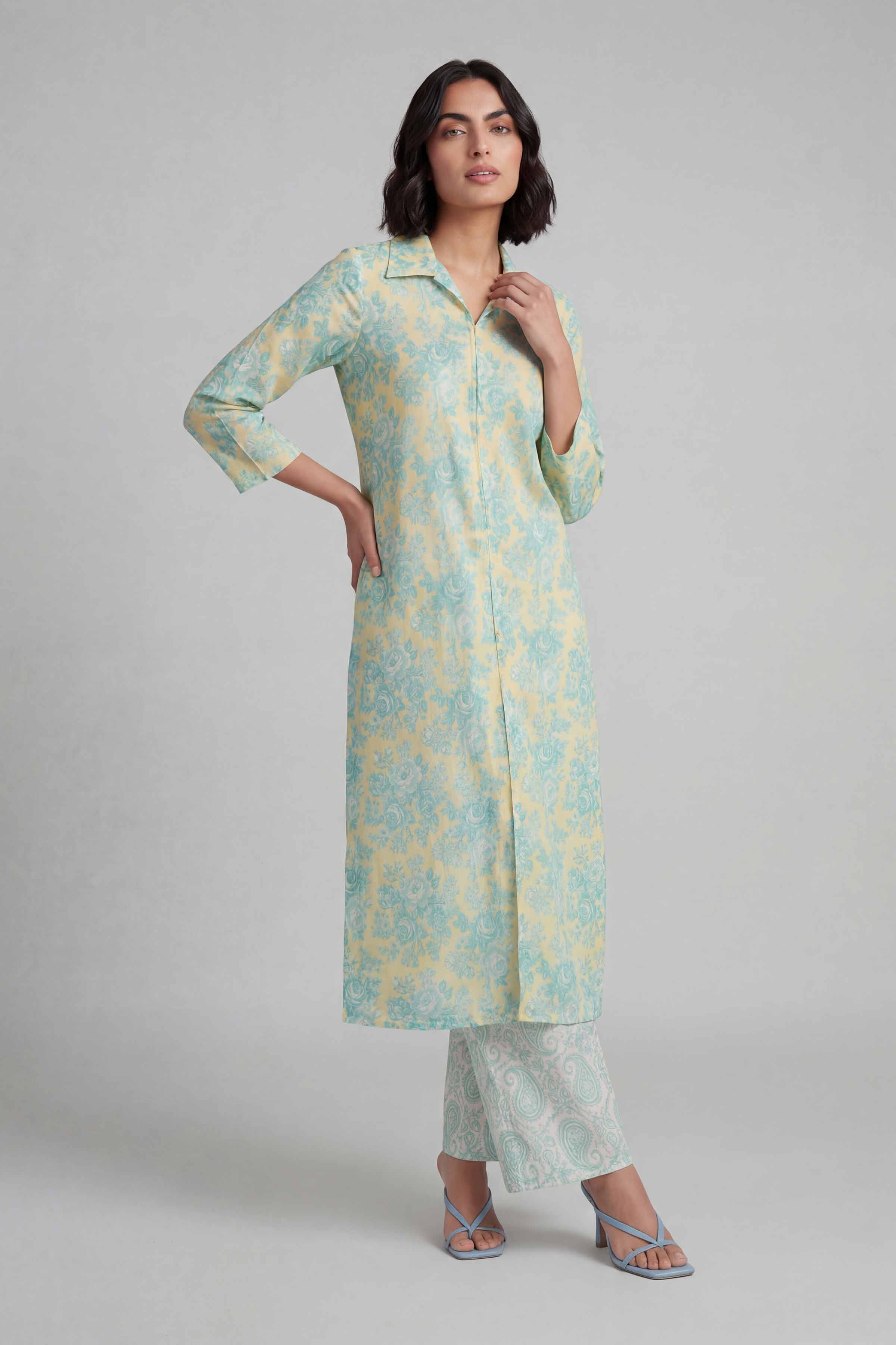 2 Piece - Printed Suit - 42601680 Yellow Lawn 2PC Printed