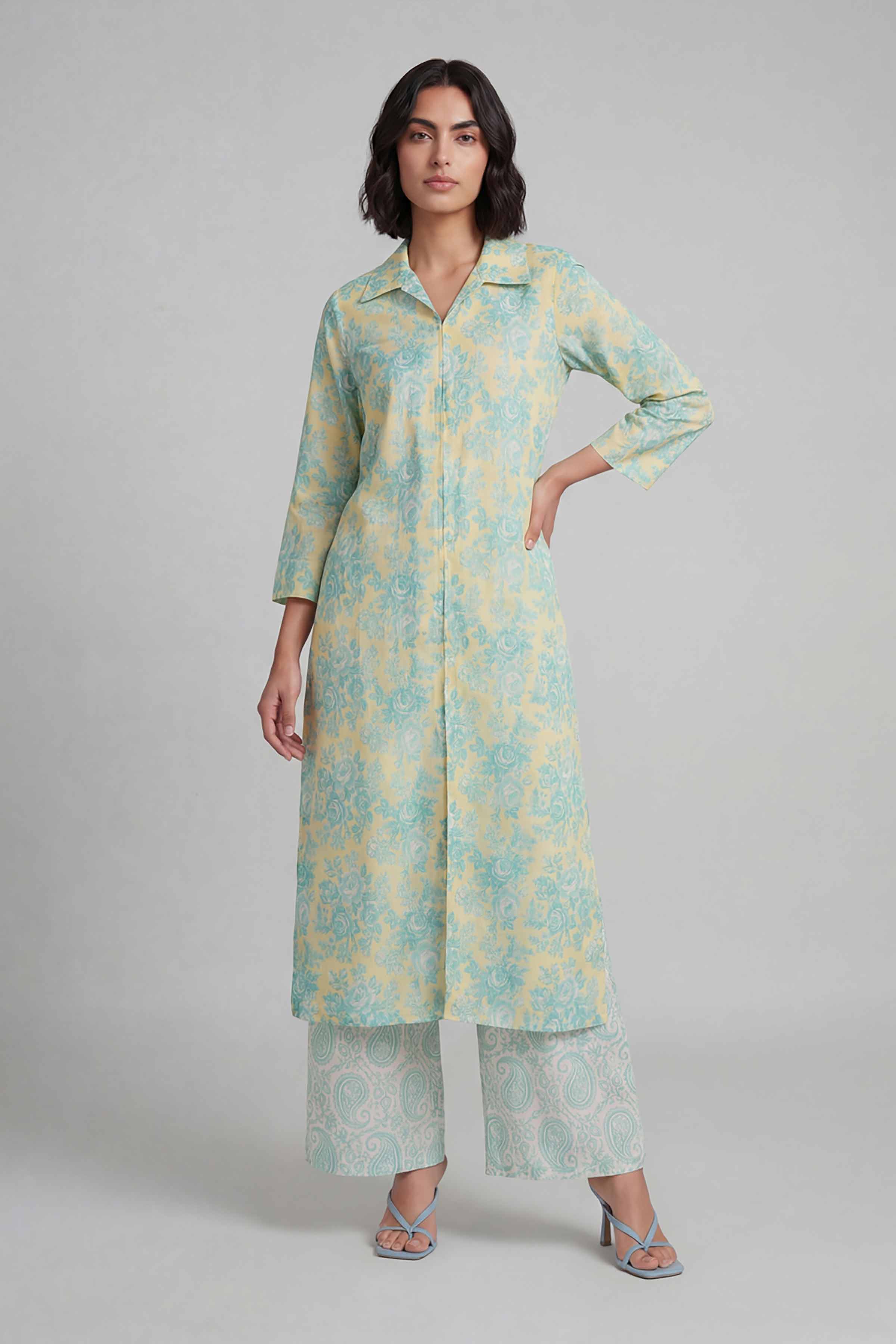 2 Piece - Printed Suit - 42601680 Yellow Lawn 2PC Printed