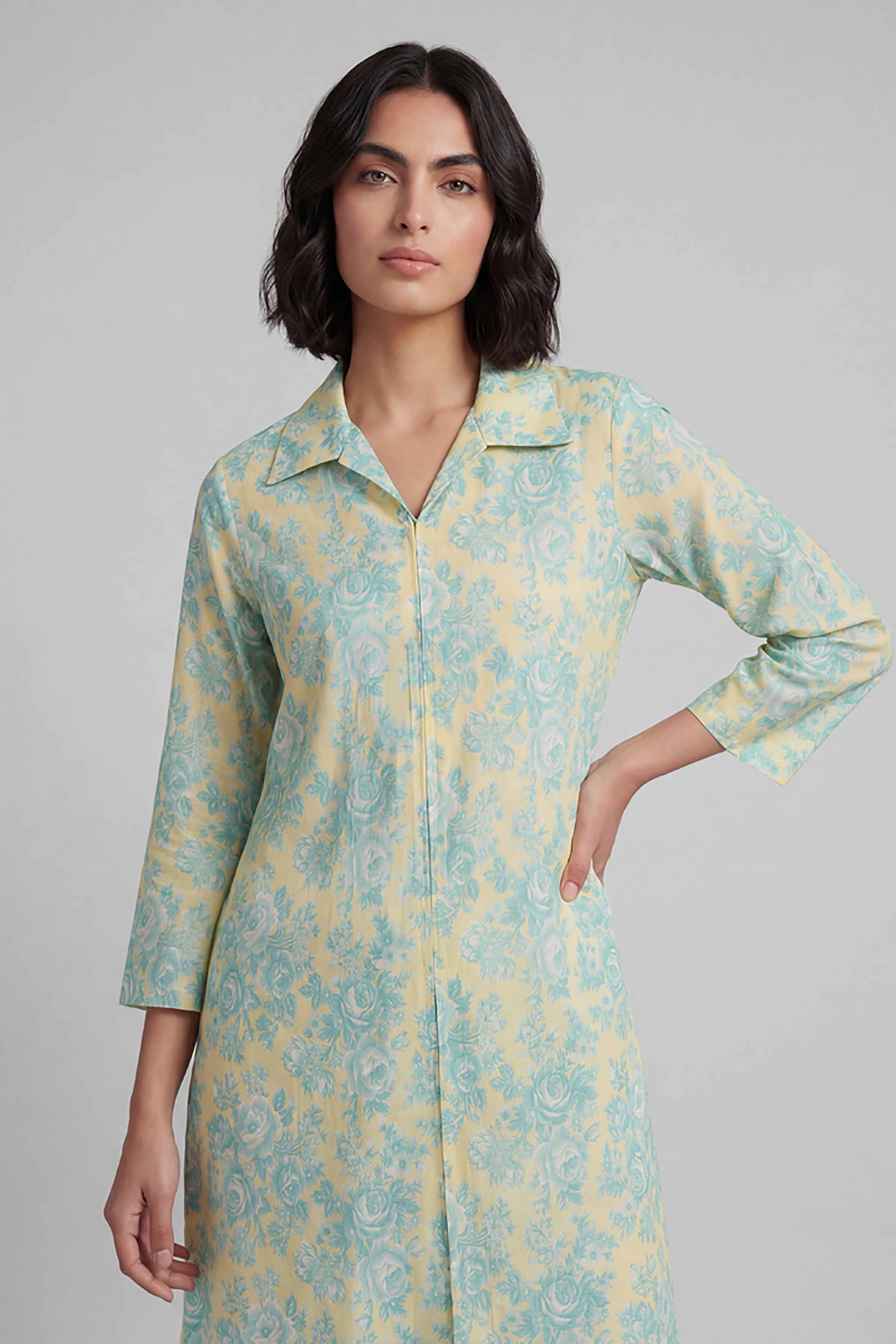 2 Piece - Printed Suit - 42601680 Yellow Lawn 2PC Printed