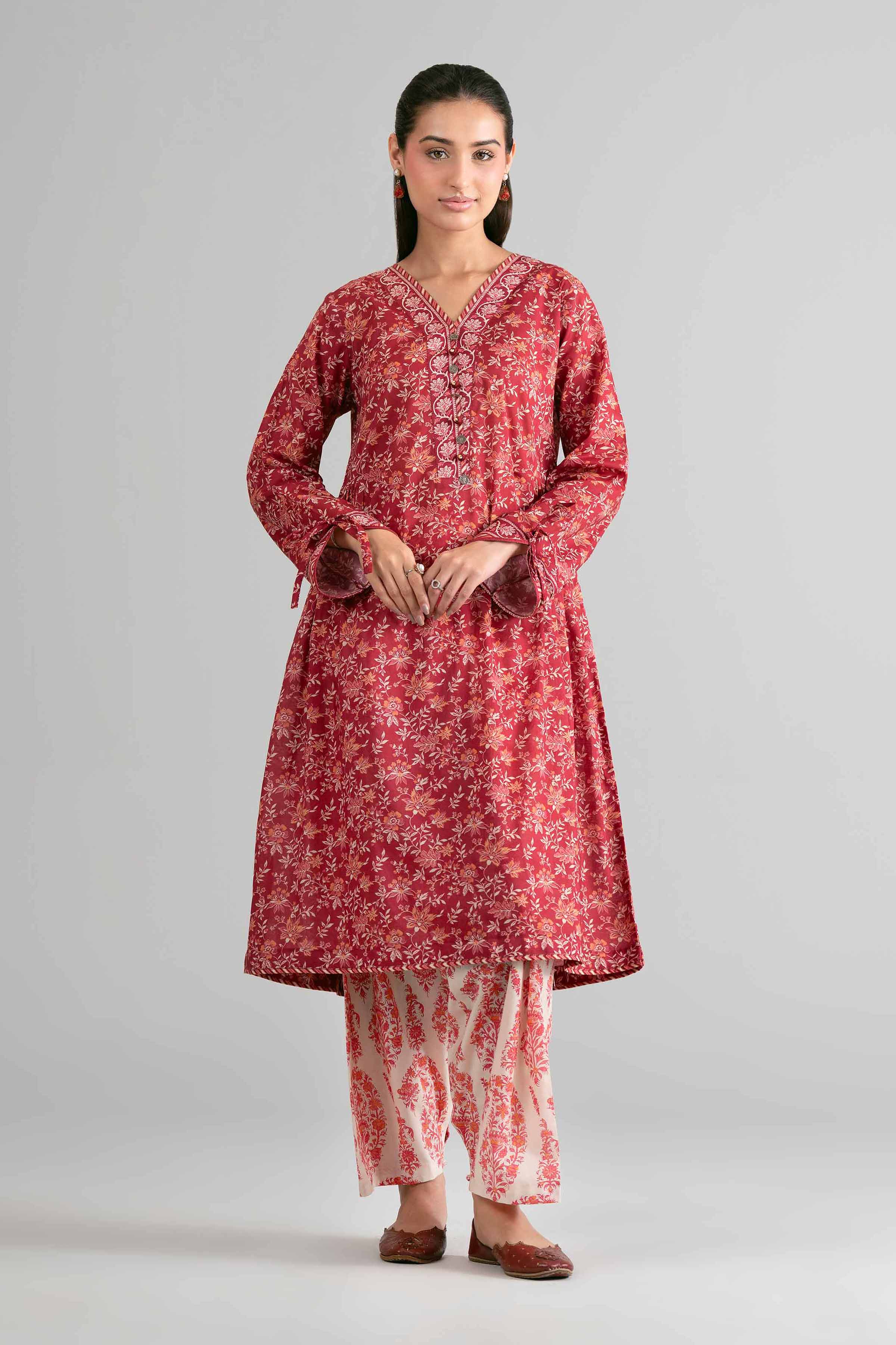 2 Piece - Printed Suit - 42601682 Maroon Lawn 2PC Printed