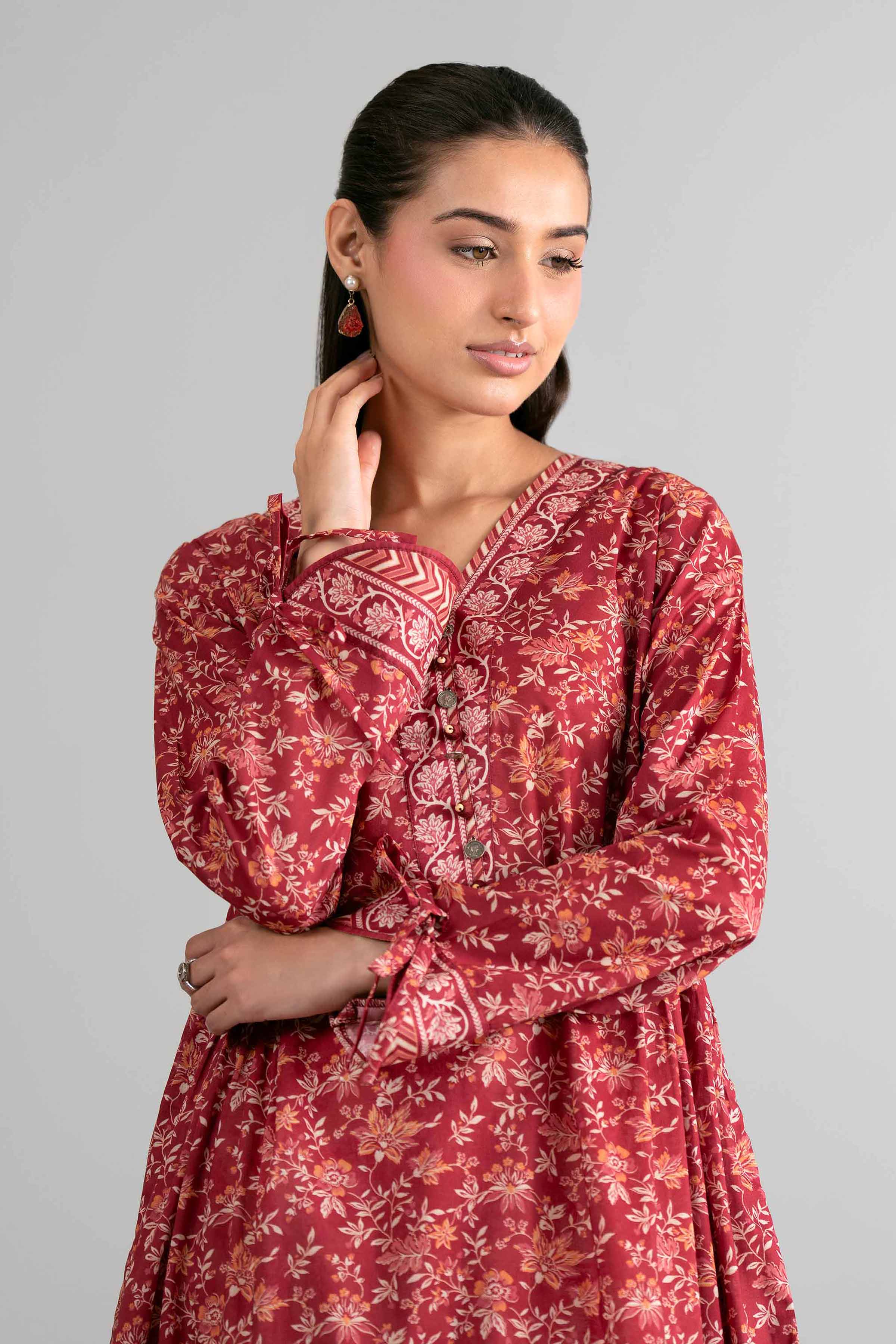 2 Piece - Printed Suit - 42601682 Maroon Lawn 2PC Printed