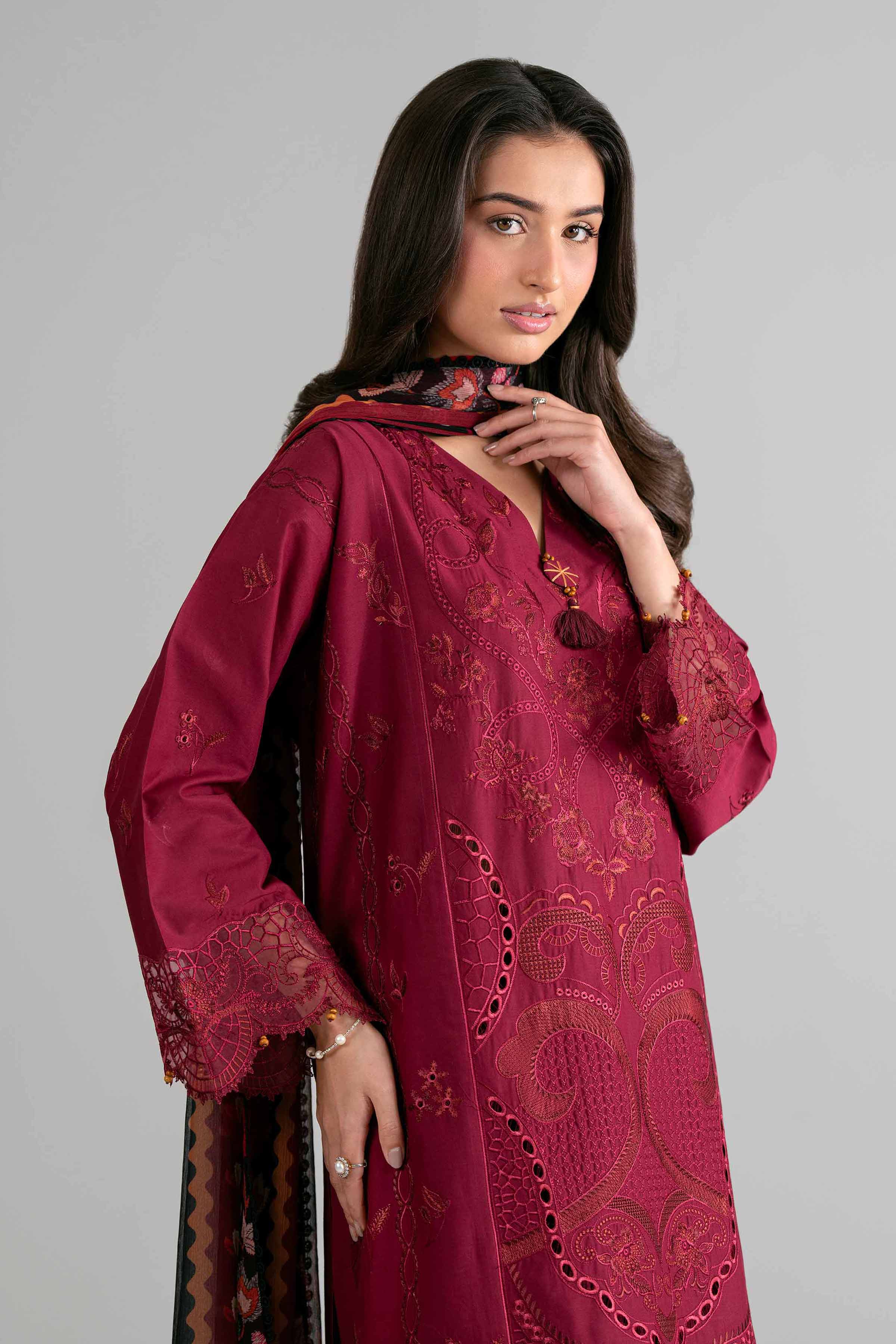 3 Piece - Digital Printed Embroidered Suit - 42601694 Maroon Lawn 3PC Embroidered