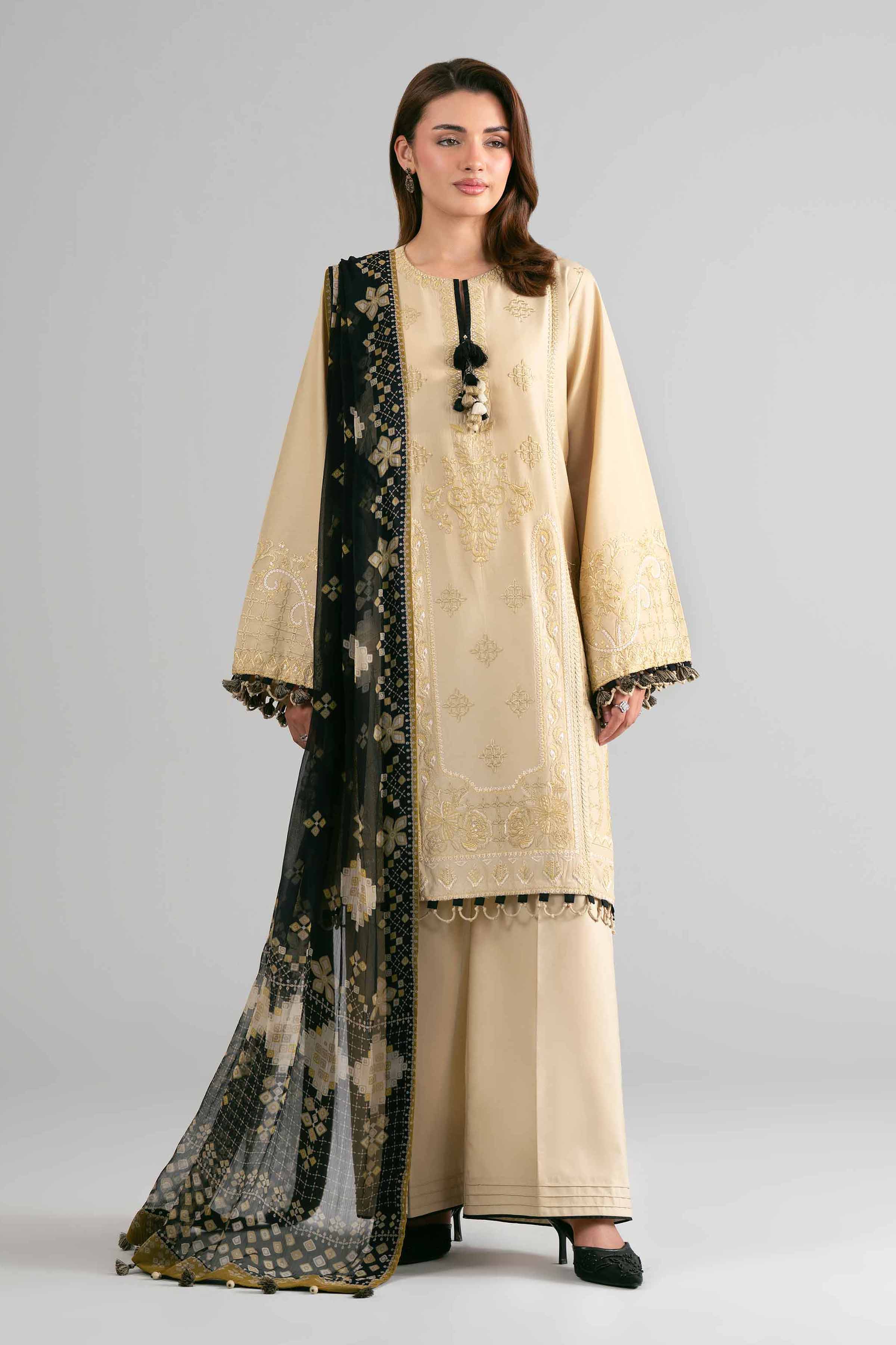 3 Piece - Digital Printed Embroidered Suit - 42601695 Beige Lawn 3PC Embroidered