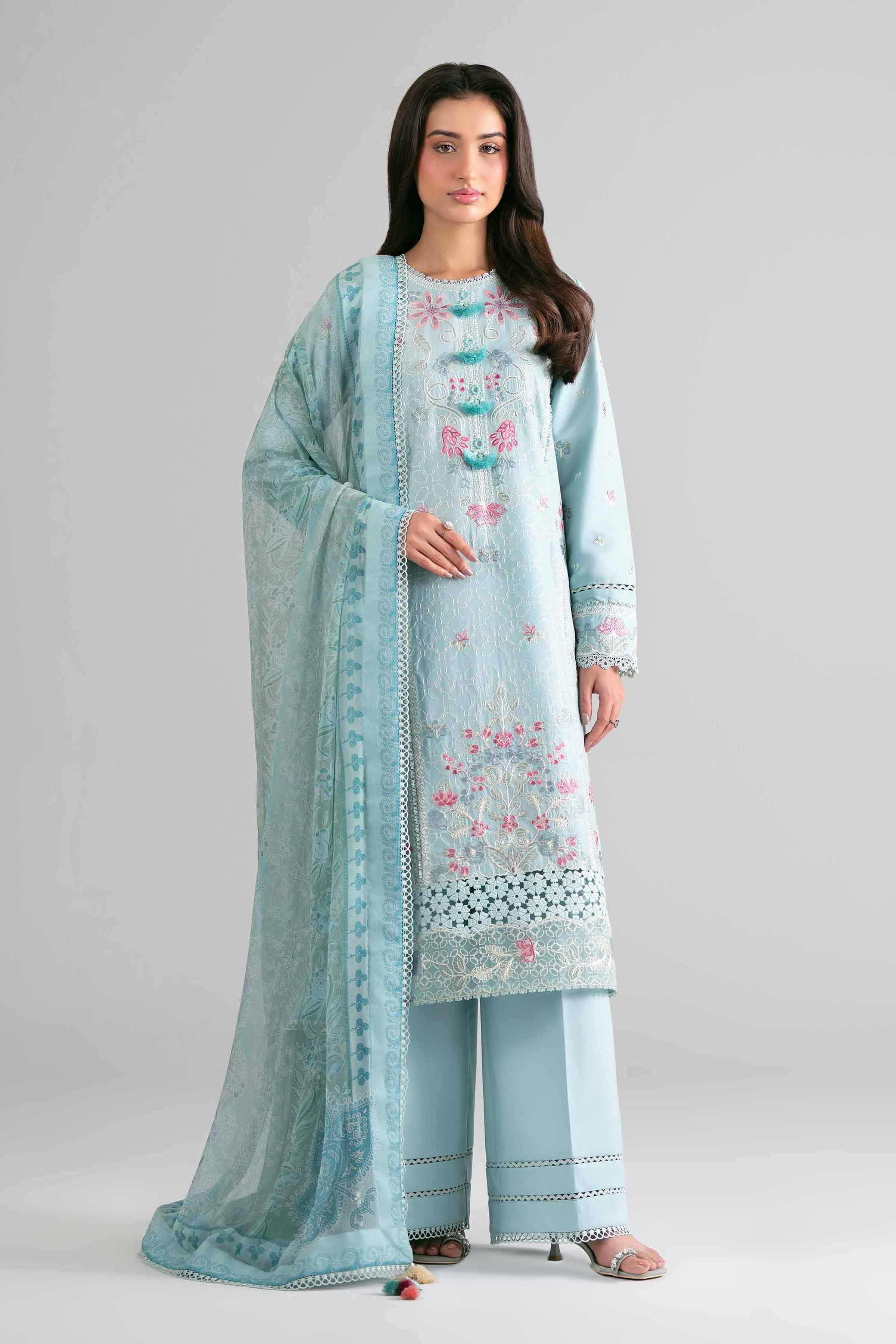 3 Piece - Digital Printed Embroidered Suit - 42601697 Nishat UAE Blue Lawn 3PC Embroidered