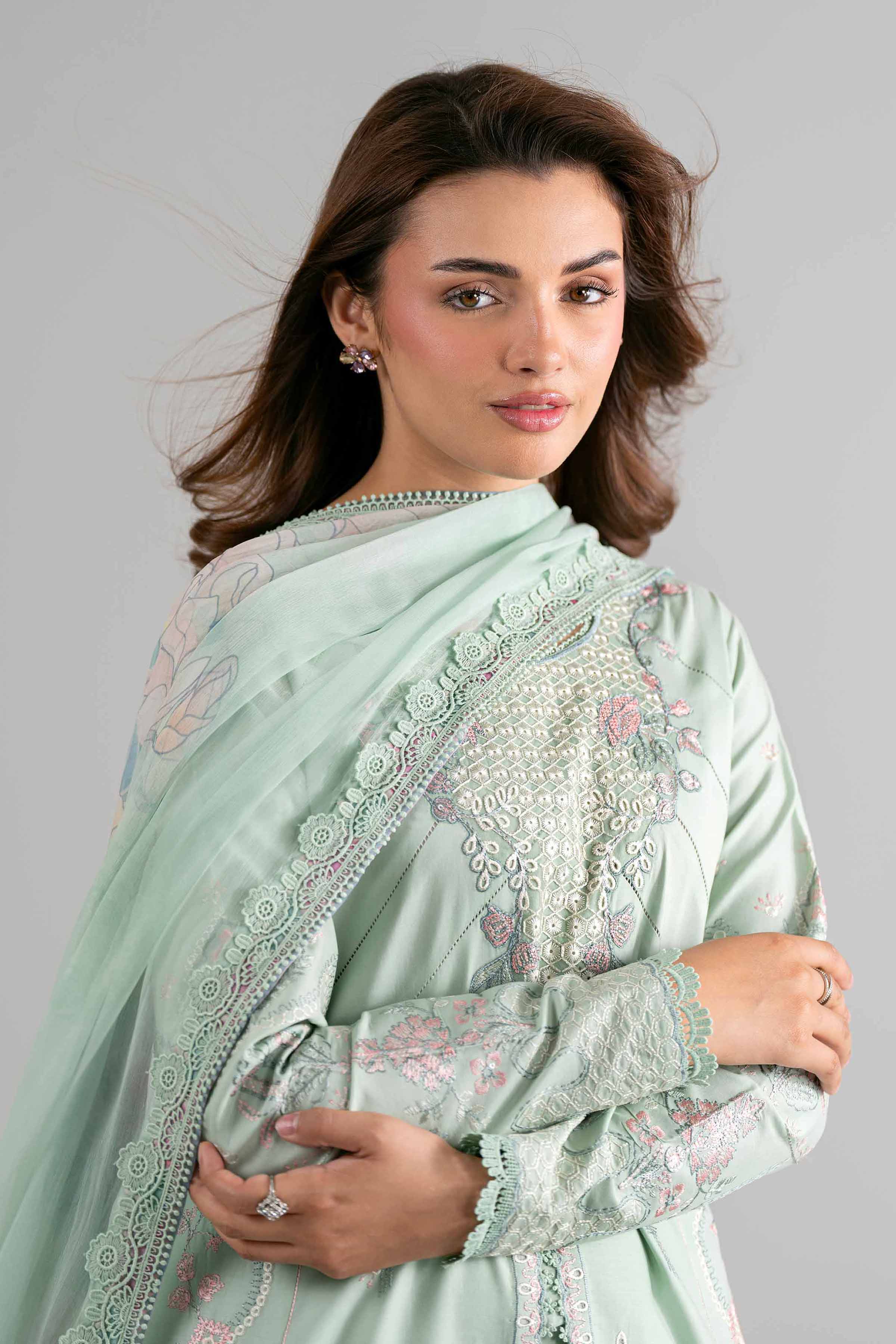 3 Piece - Digital Printed Embroidered Suit - 42601699 Green Lawn 3PC Embroidered