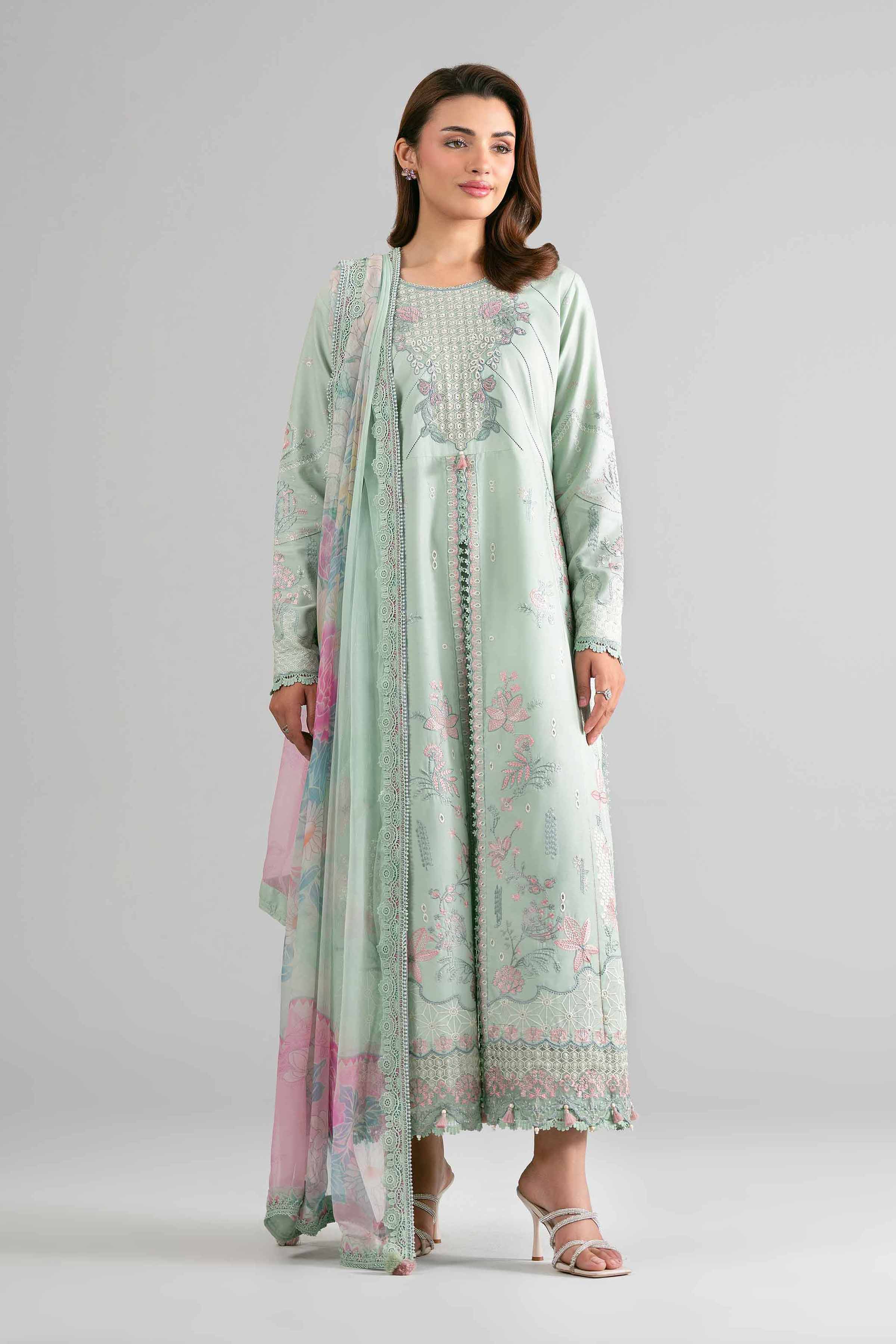 3 Piece - Digital Printed Embroidered Suit - 42601699 Green Lawn 3PC Embroidered