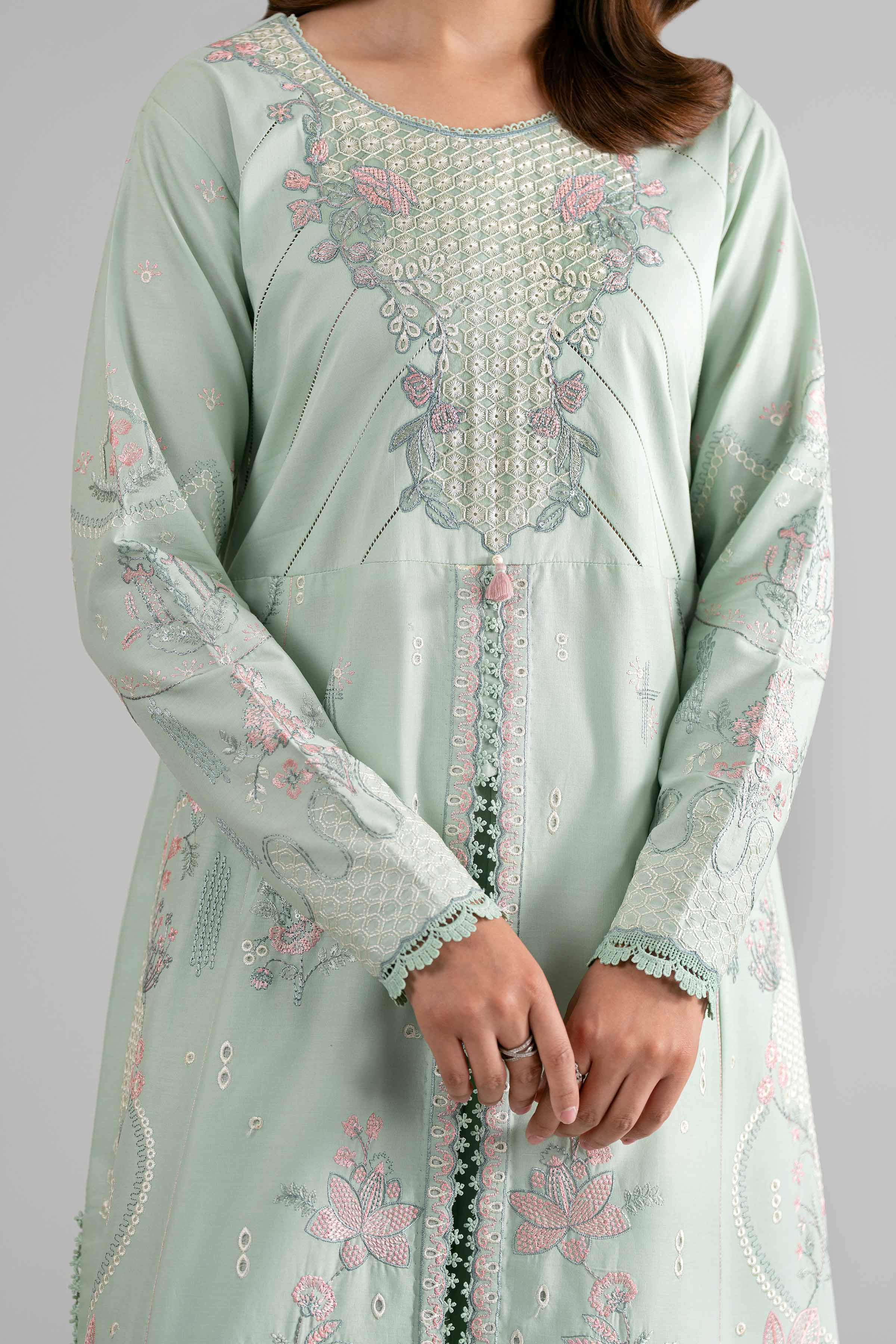 3 Piece - Digital Printed Embroidered Suit - 42601699 Green Lawn 3PC Embroidered