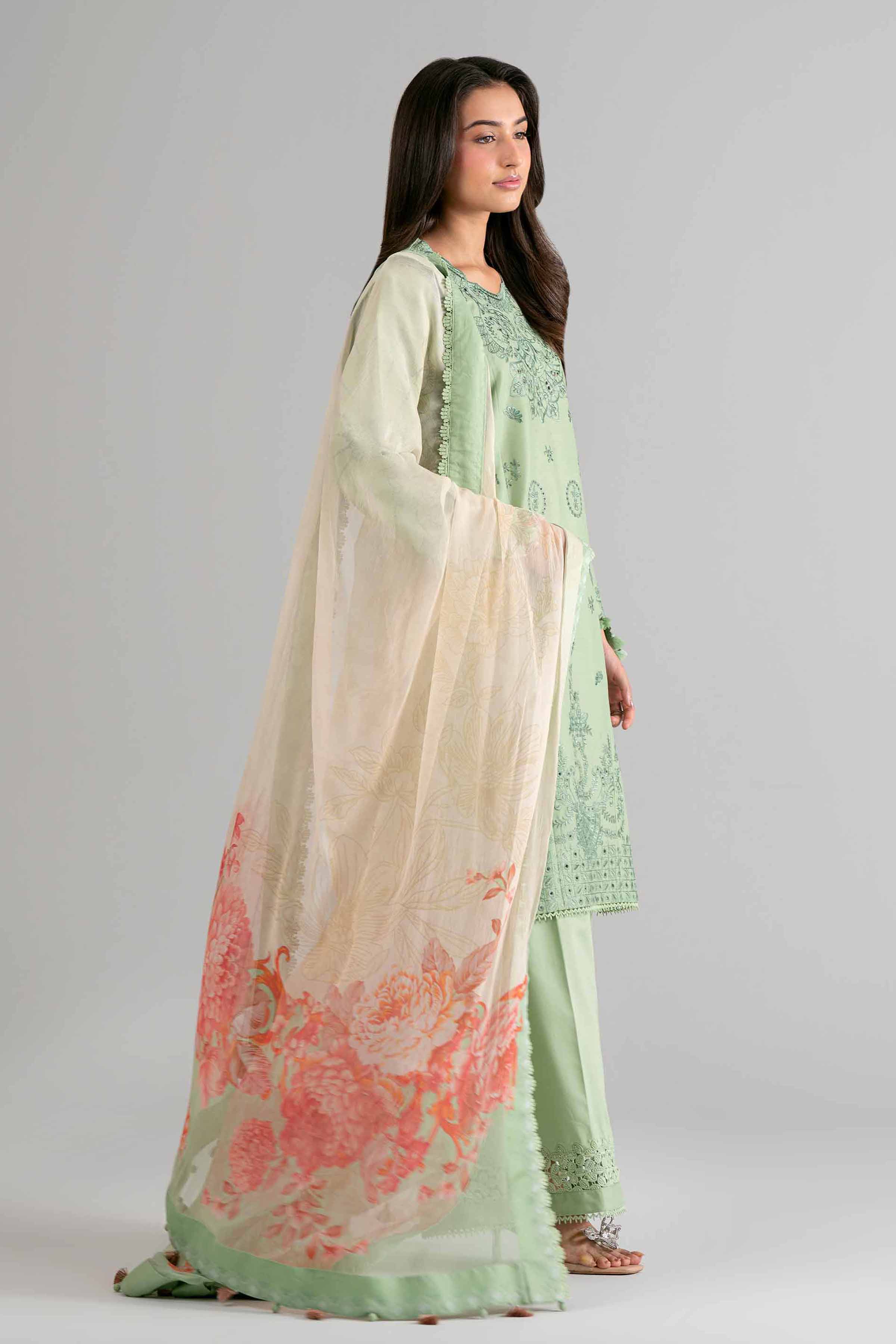 3 Piece - Digital Printed Embroidered Suit - 42601700 Green Lawn 3PC Embroidered
