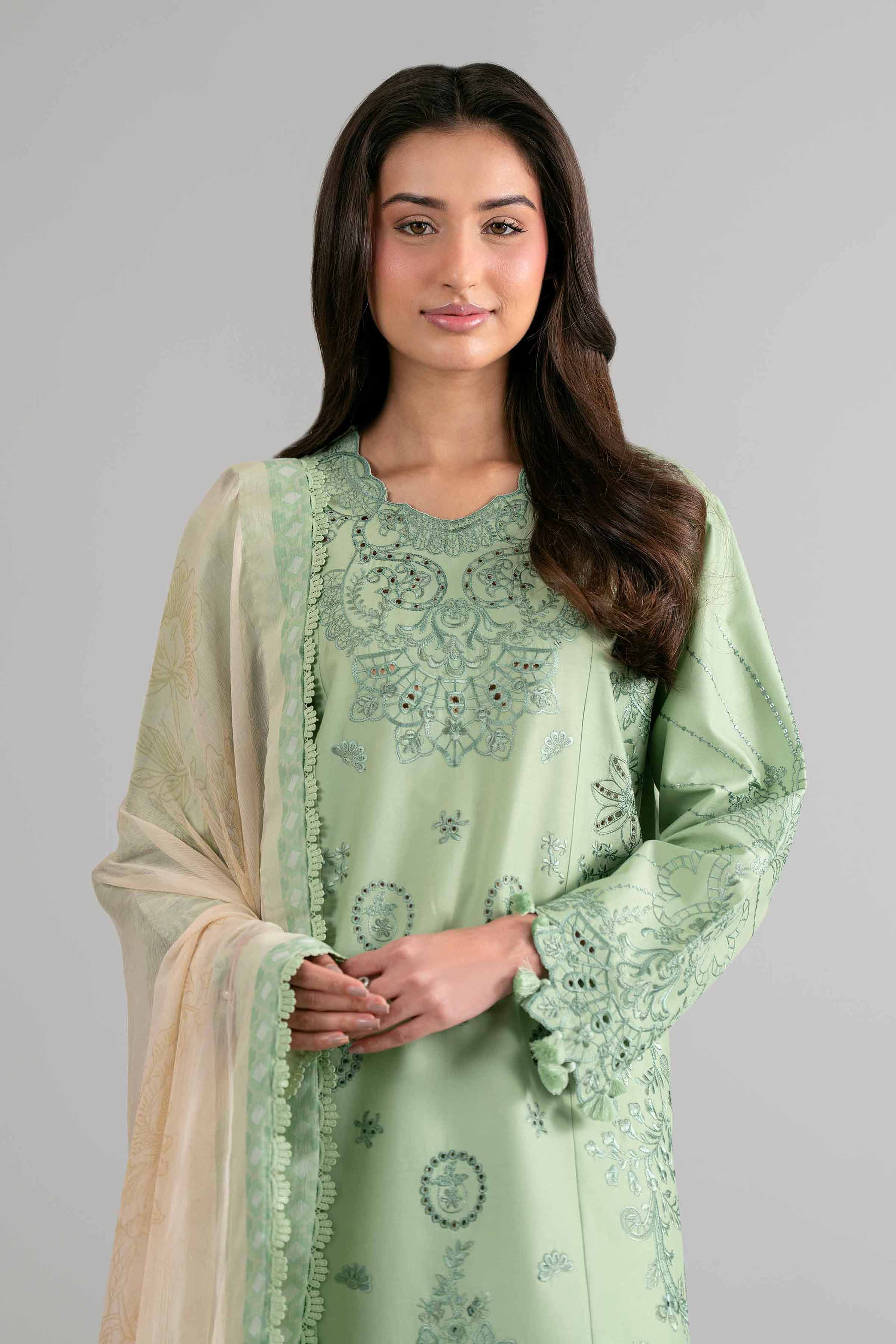 3 Piece - Digital Printed Embroidered Suit - 42601700 Green Lawn 3PC Embroidered