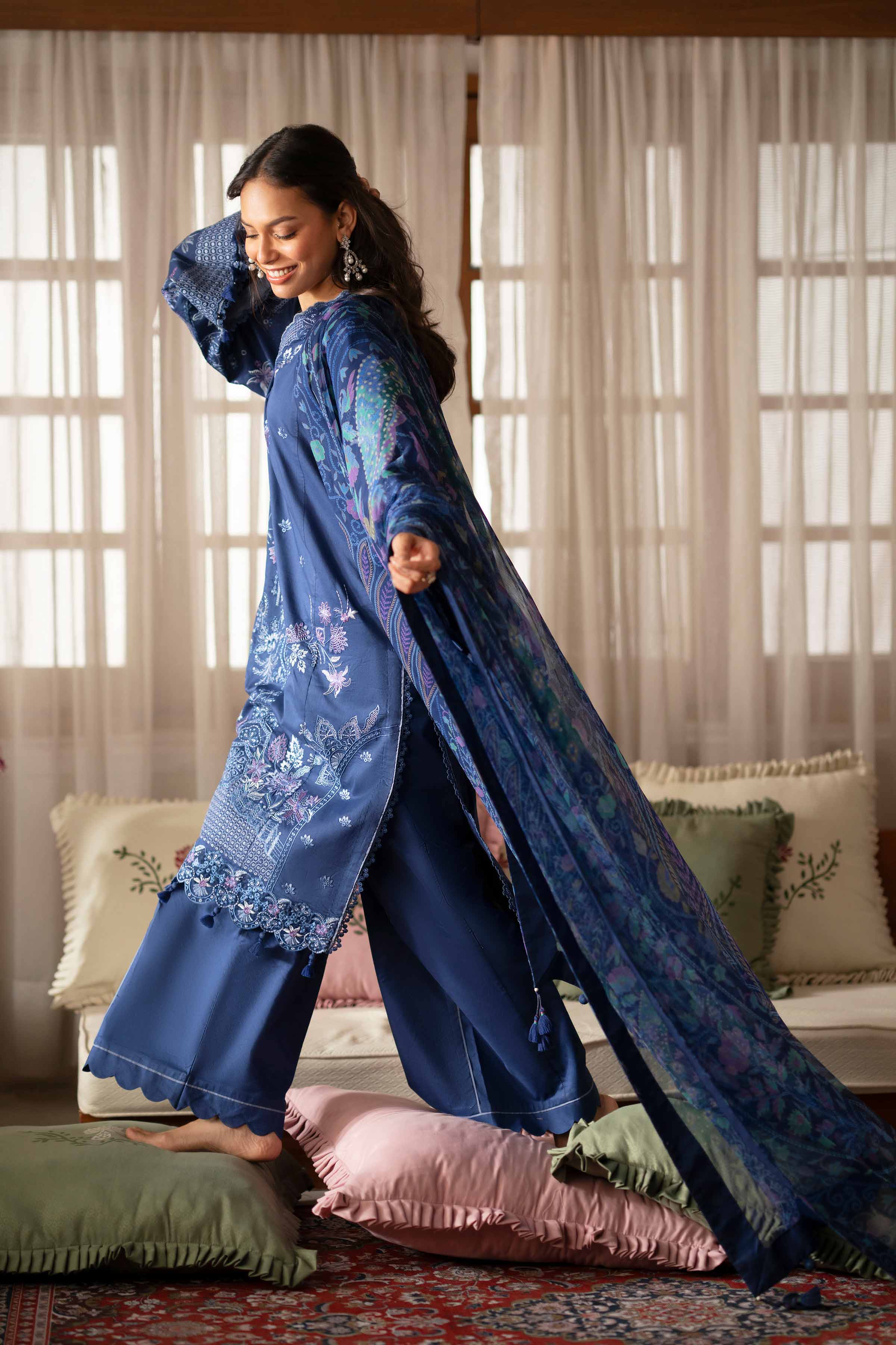 3 Piece - Digital Printed Embroidered Suit - 42601703 Blue Lawn 3PC Embroidered