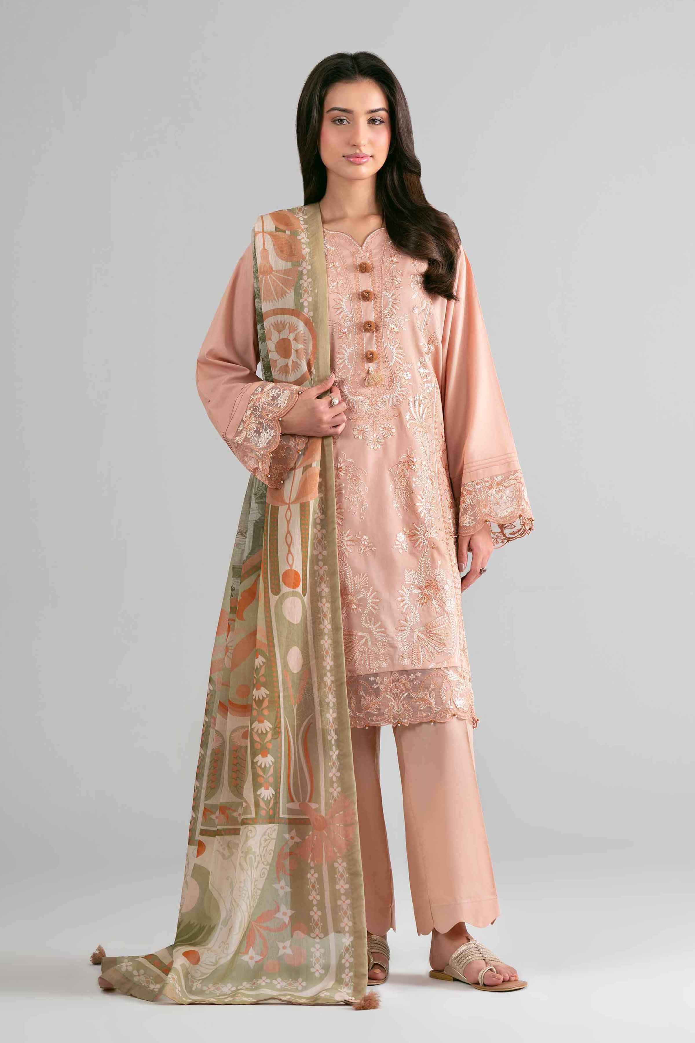 3 Piece - Digital Printed Embroidered Suit - 42601705 Pink Lawn 3PC Embroidered