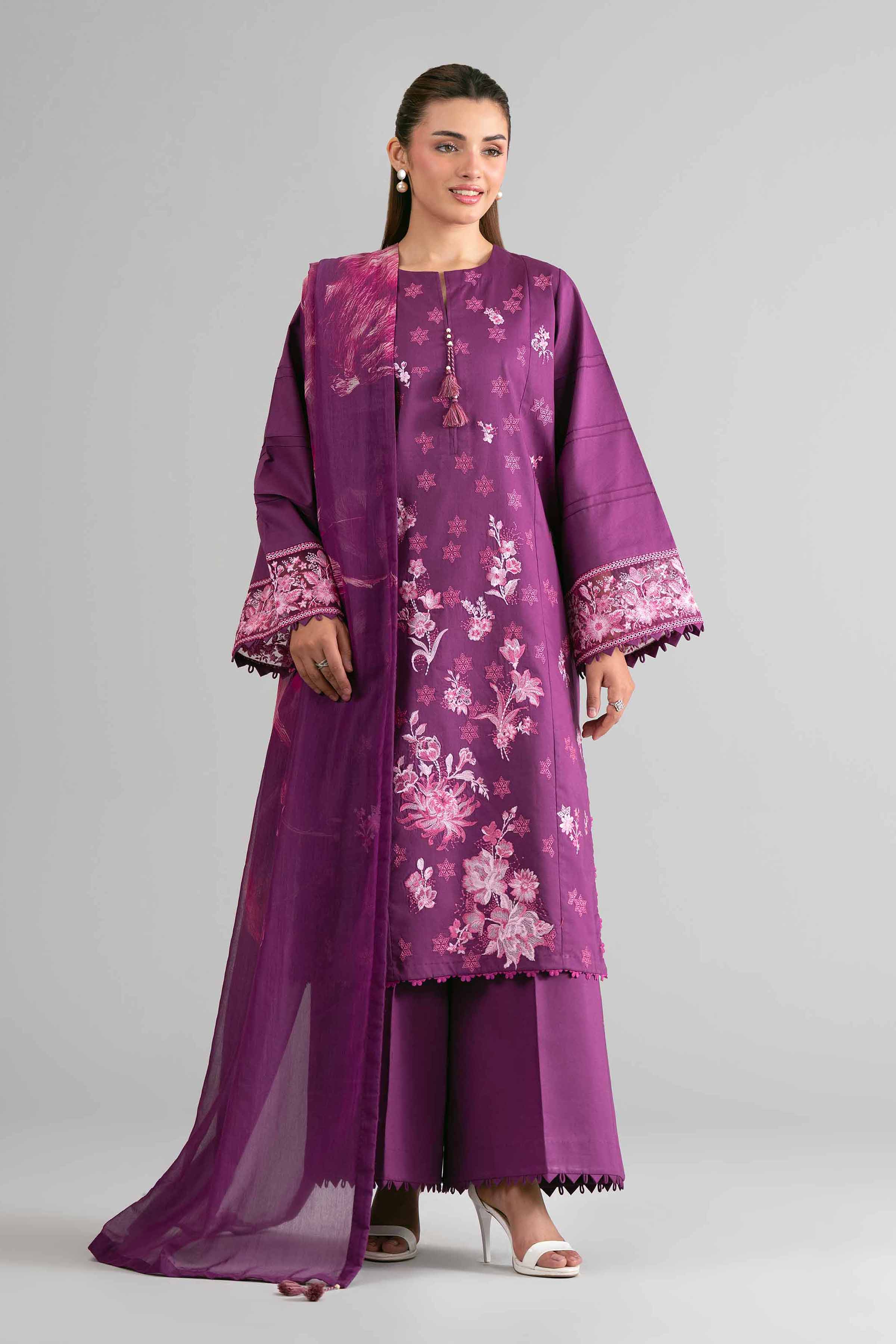 3 Piece - Digital Printed Embroidered Suit - 42601707 Purple Lawn 3PC Embroidered