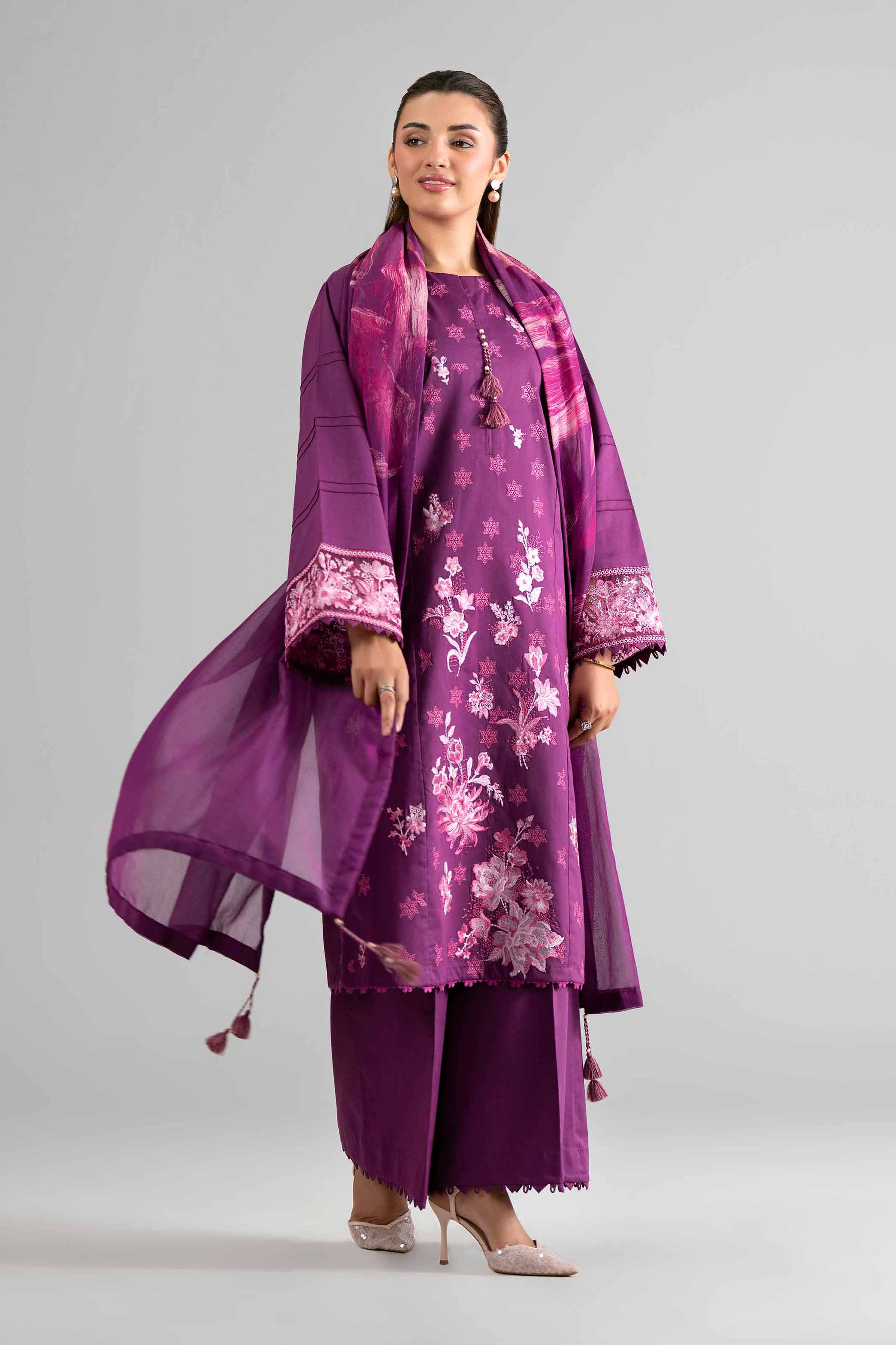 3 Piece - Digital Printed Embroidered Suit - 42601707 Purple Lawn 3PC Embroidered