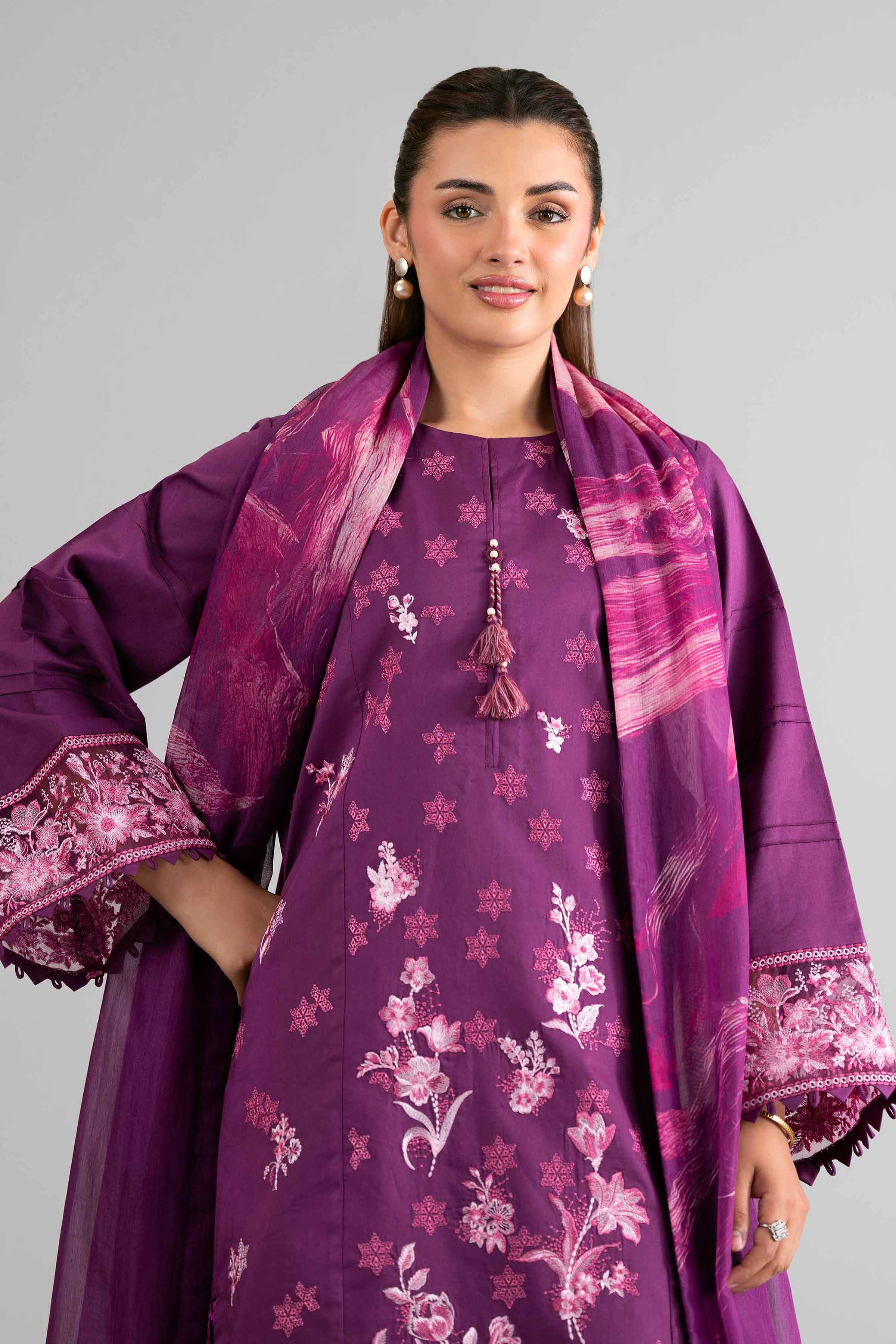 3 Piece - Digital Printed Embroidered Suit - 42601707 Purple Lawn 3PC Embroidered